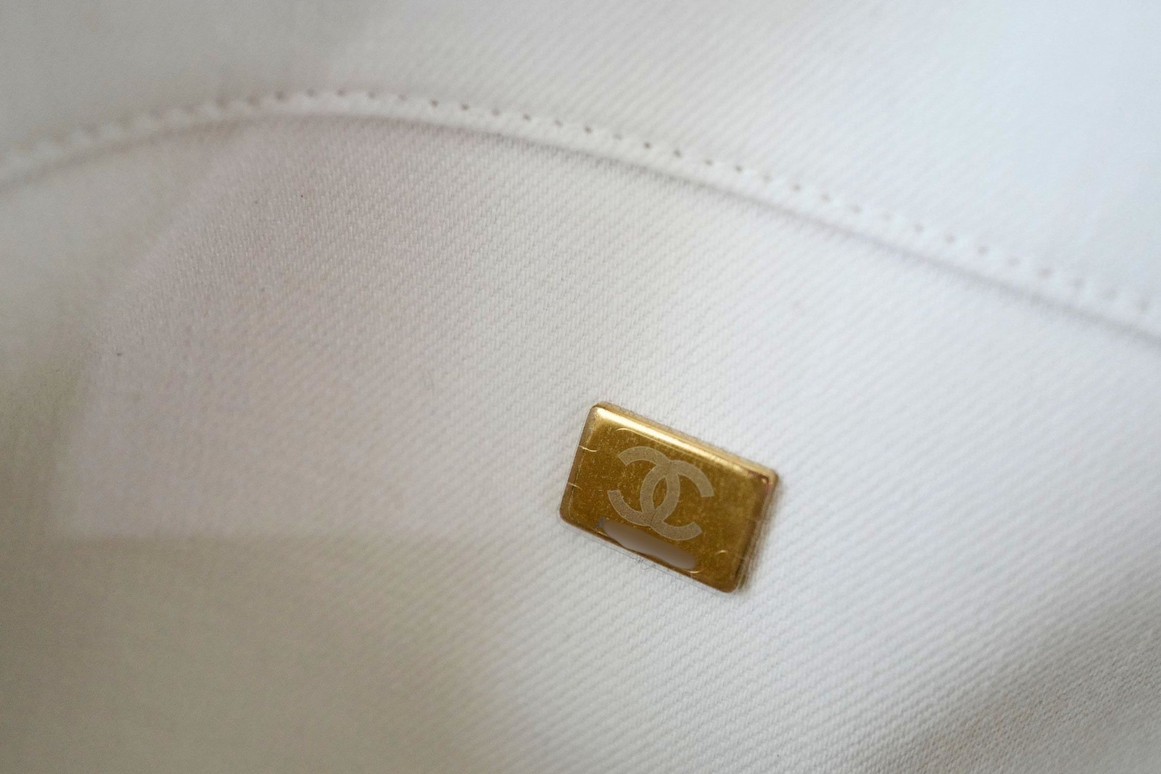Chanel 26M Coco Beach Small Tote White Black Denim Calfskin Gold Hardware