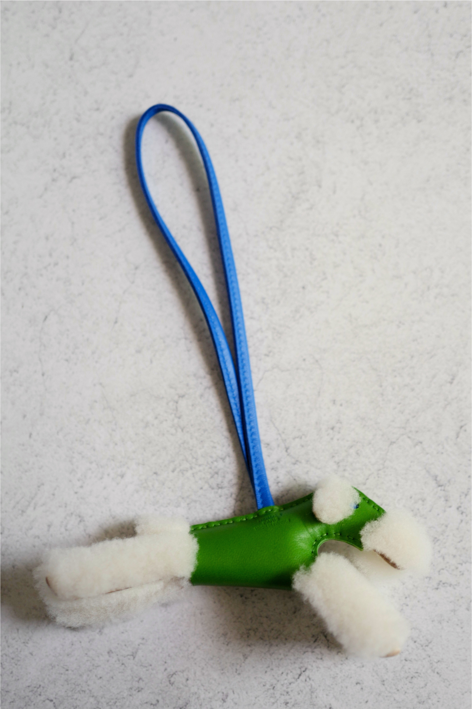 Hermès Budy Charm Écru/Vert Yucca/Bleu Hydra Merinos Wool Milo Lambskin
