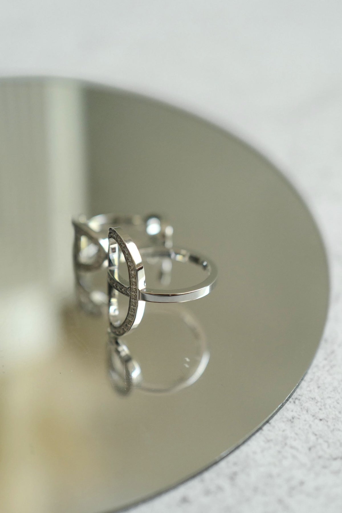 Hermès Chaine d'ancre Contour Double Diamond Ring White Gold Size 53 18K