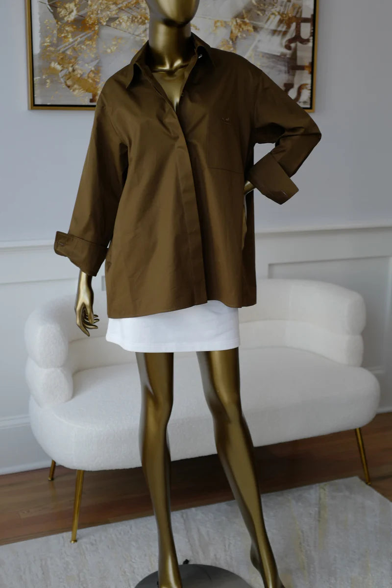 Hermès Women Shirt Marron Muschio Cotton Twill Size 36