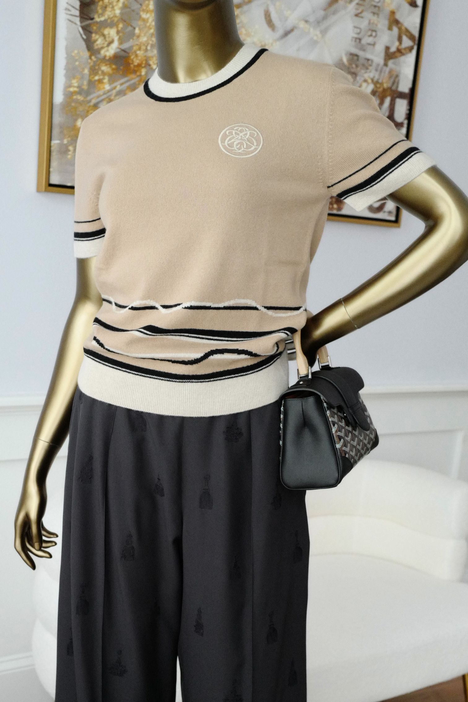 Hermès Sweater Short Sleeved "Ex-Libris" Beige Cajou Cashmere Size 36