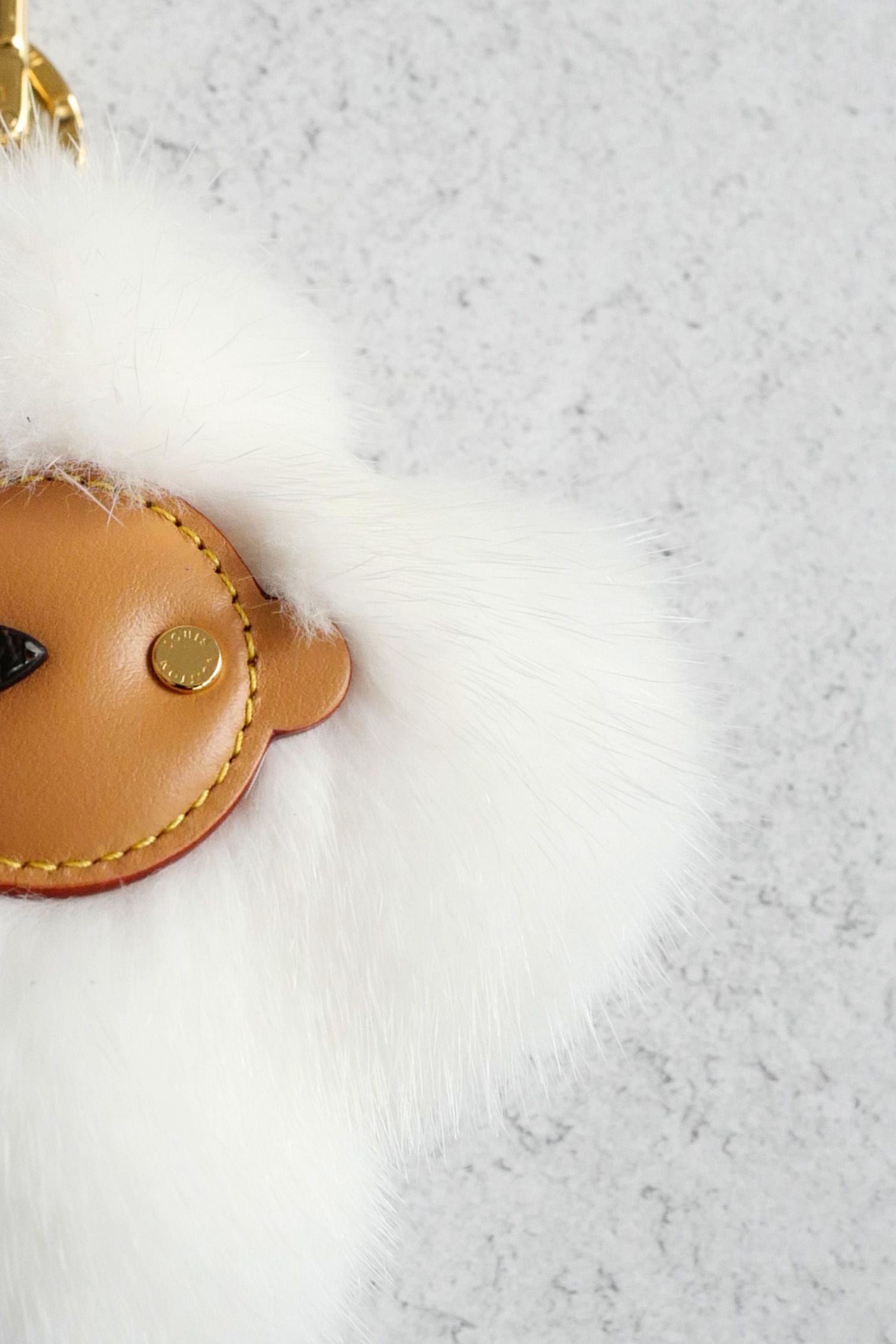 Louis Vuitton Vivienne Fur Key Holder White Mink Fur Leather Gold Hardware