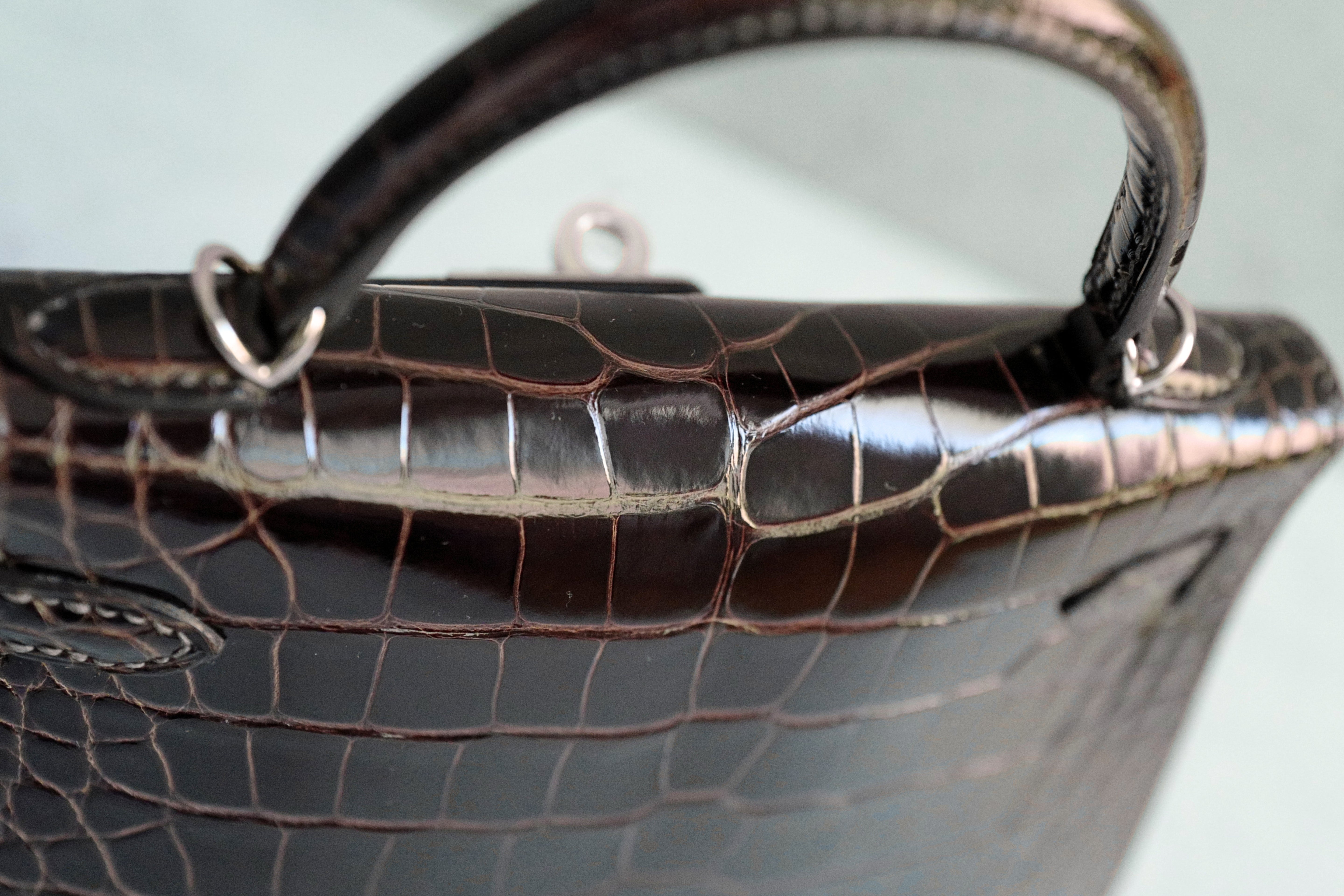Hermès Mini Kelly Havane Sellier Alligator Mississippiensis Lisse PHW G Stamp