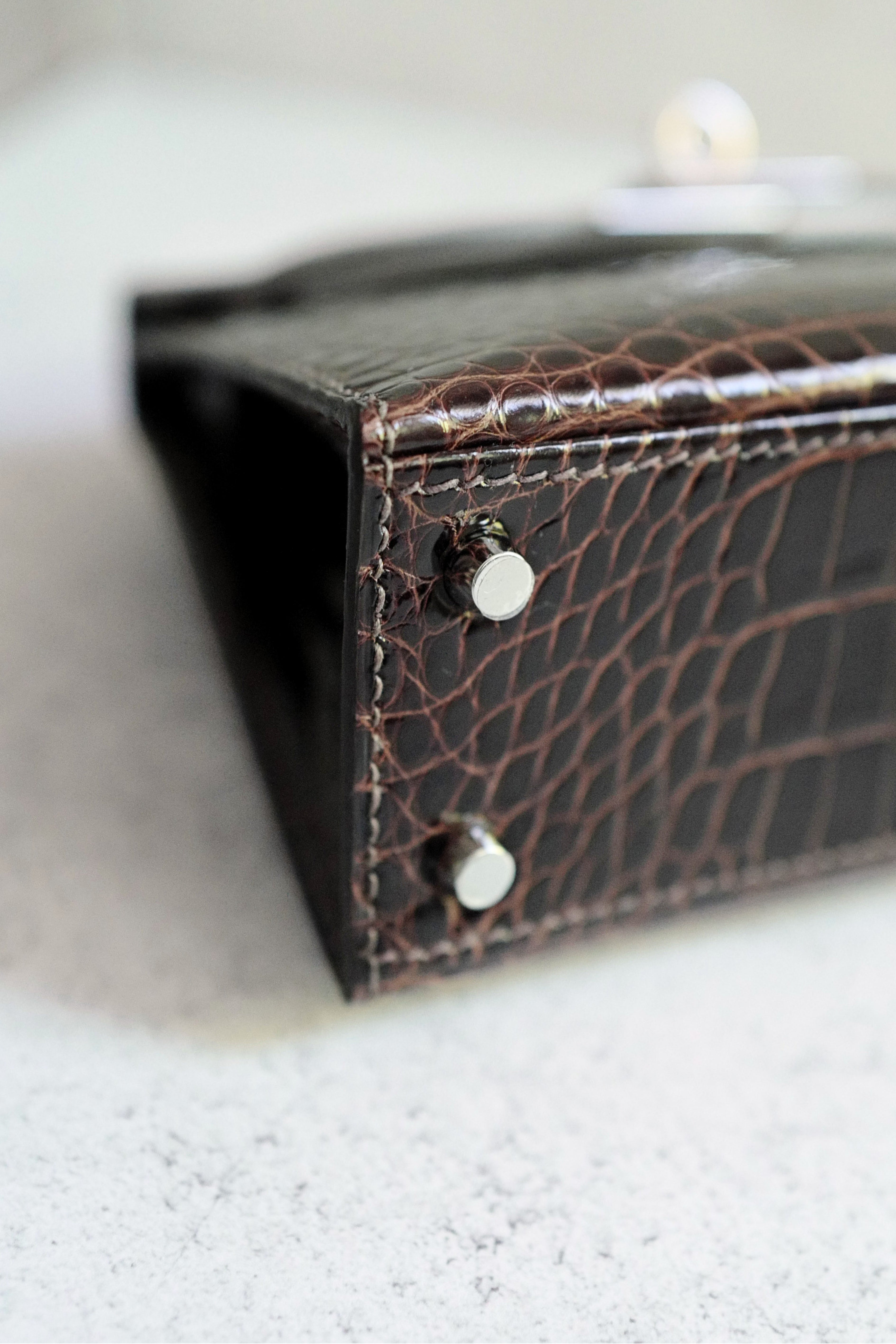 Hermès Mini Kelly Havane Sellier Alligator Mississippiensis Lisse PHW G Stamp
