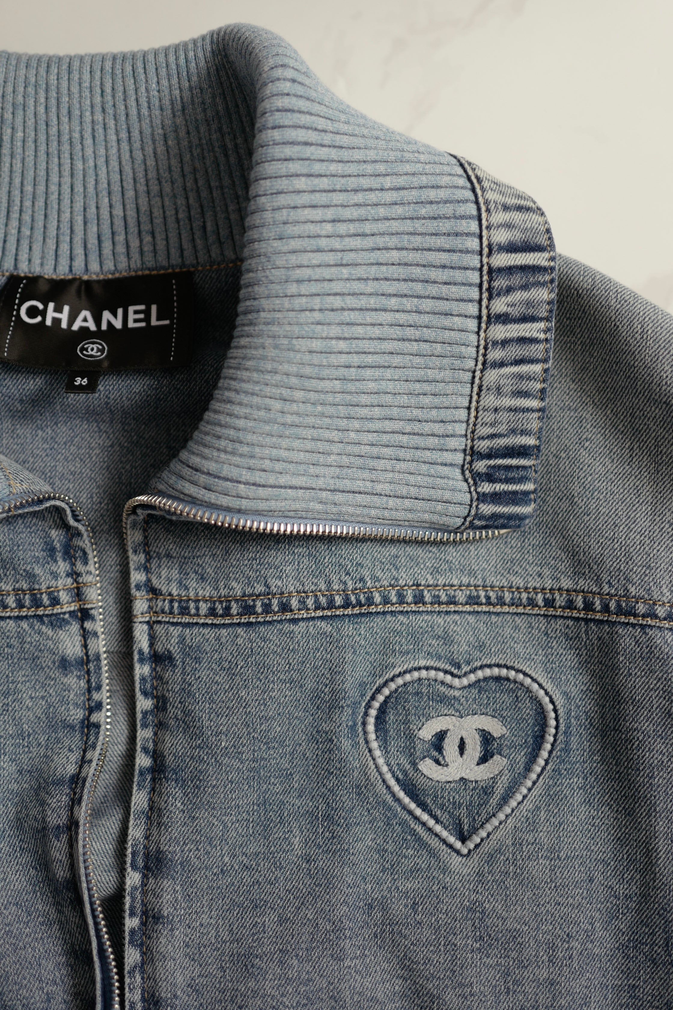 Chanel Coco Beach 2025 Collection Embroidered Denim Jacket Blue size 36