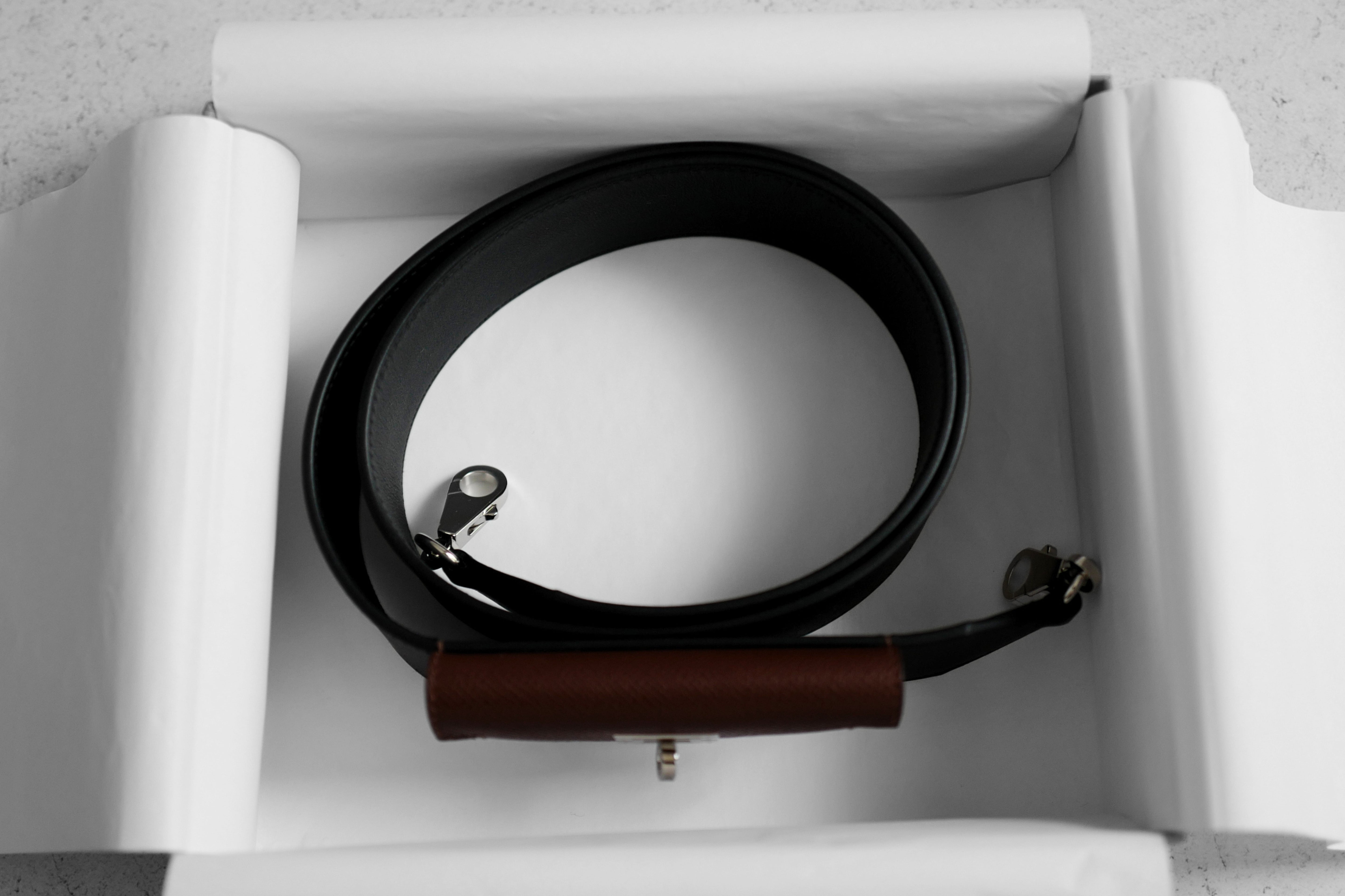 Hermès Kelly Pocket Bag Strap Noir/Terre Swift Epsom Calfskin 105 mm