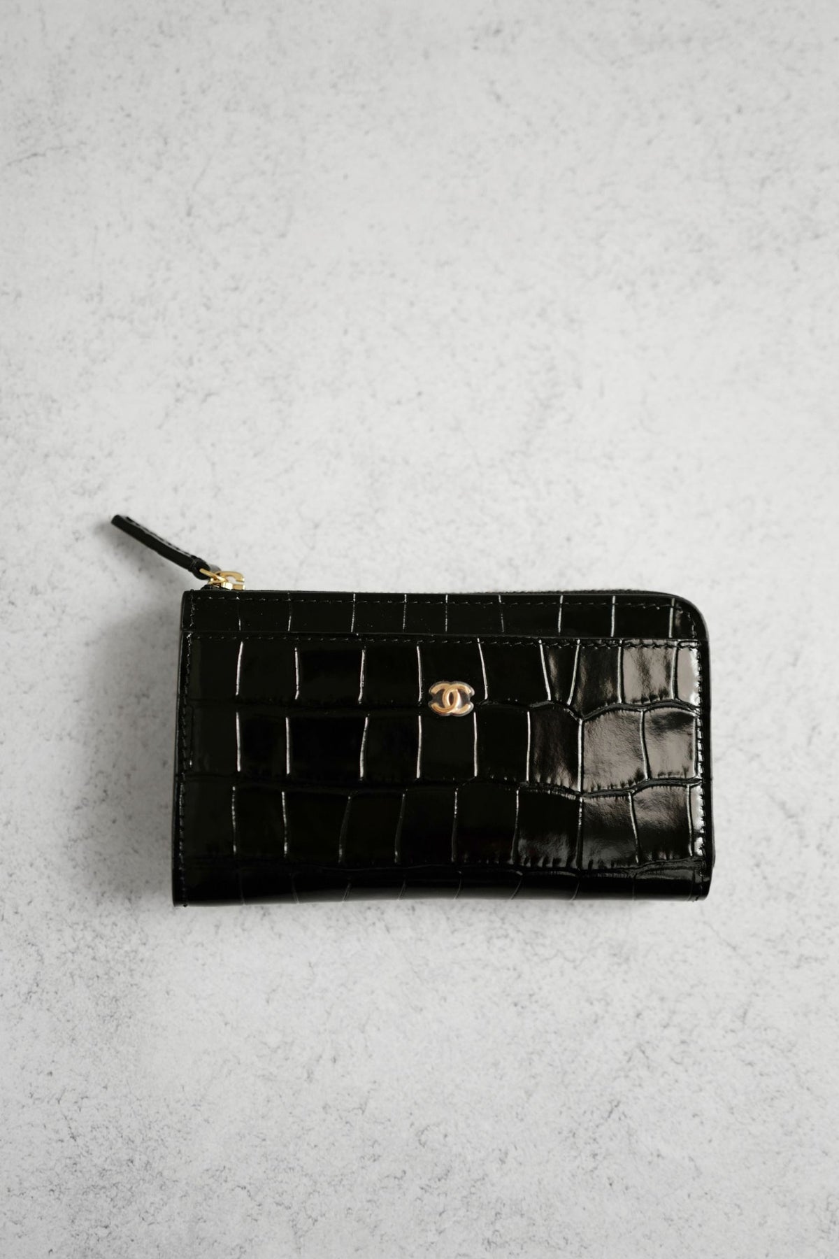 Chanel 26K Matthieu Blazy's Card Holder Croc Embossed Black Calfskin GHW