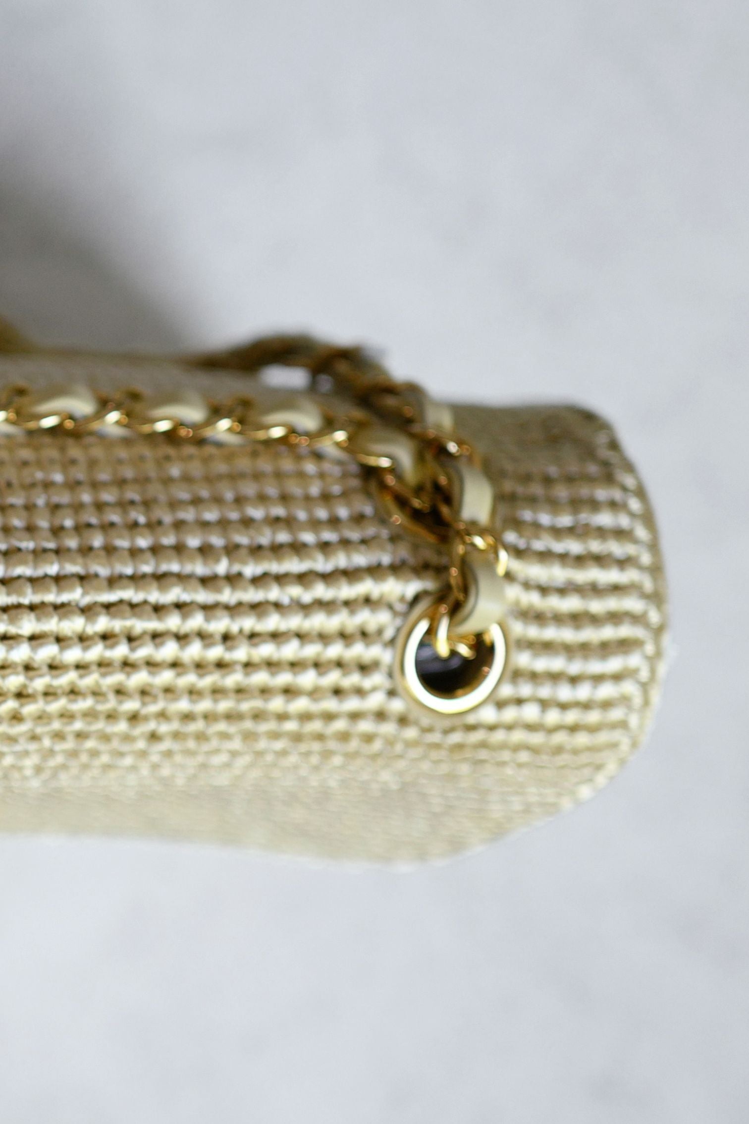 Chanel 26M Coco Beach Small Flap Bag Cream Braided Raffia Gold Hardware