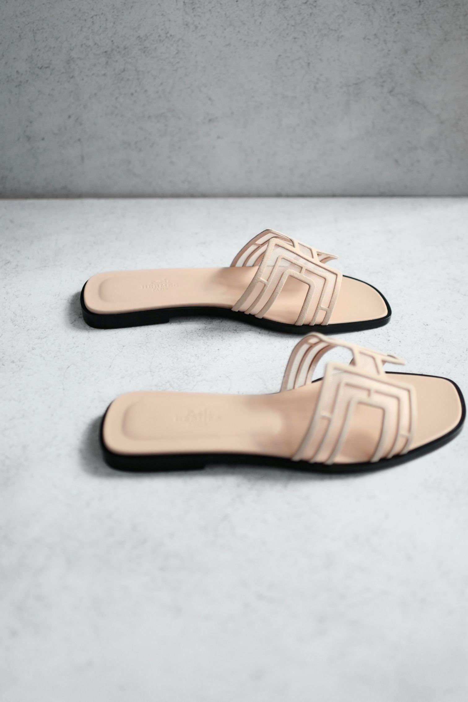 BNIB Hermes Oran Sandal Chevre Velours Resille Arcai Beige Nude Size 38