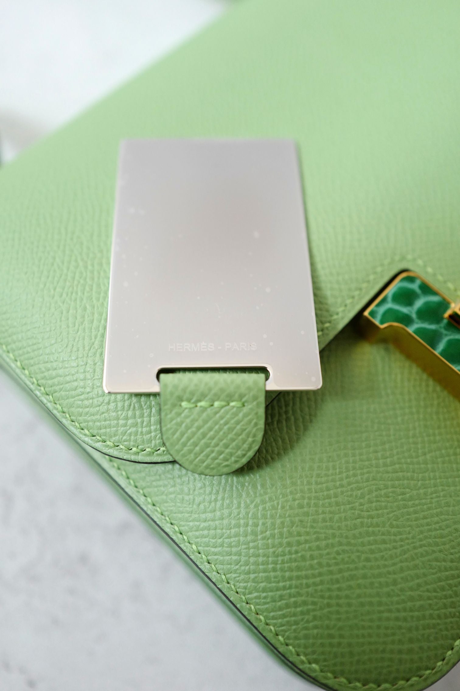 Hermes Constance 18 Vert Criquet Epsom Leather Bag Exotic Buckle GHW