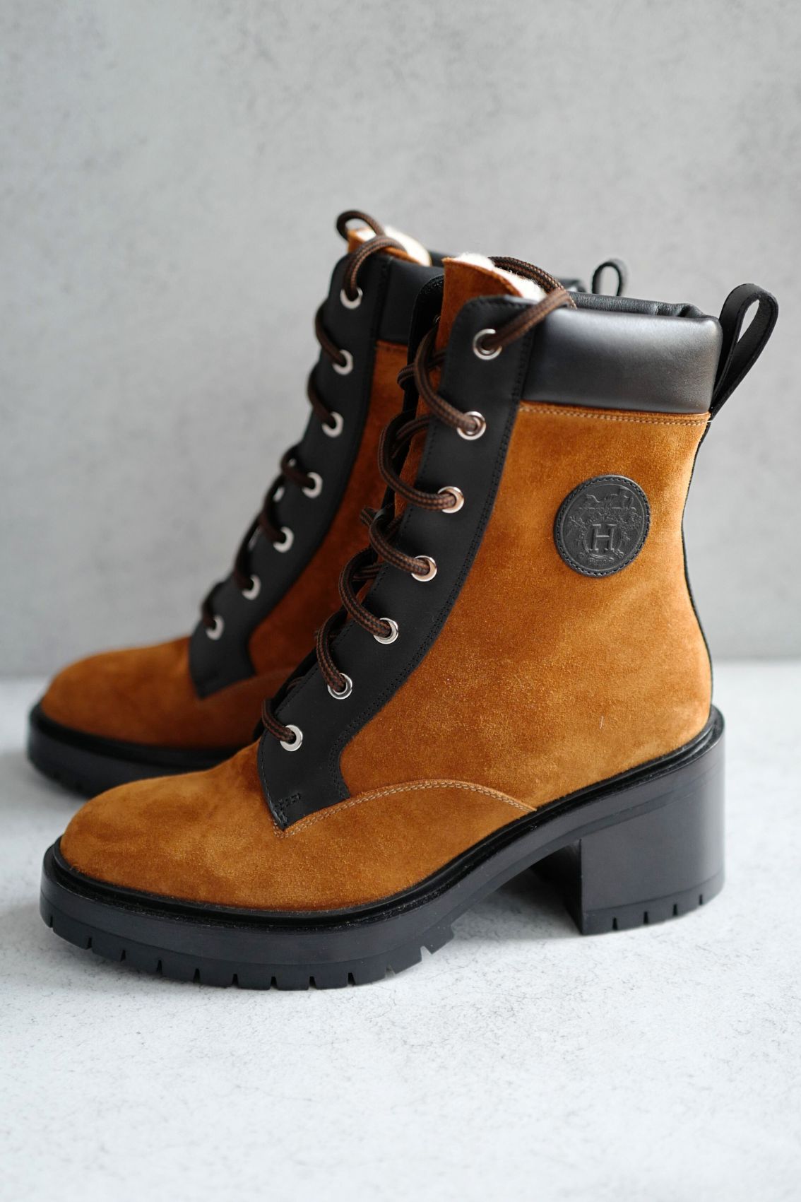 Hermes Bridge Suede Combat Boots Size 37.5 In Brown Over $1800 Retail