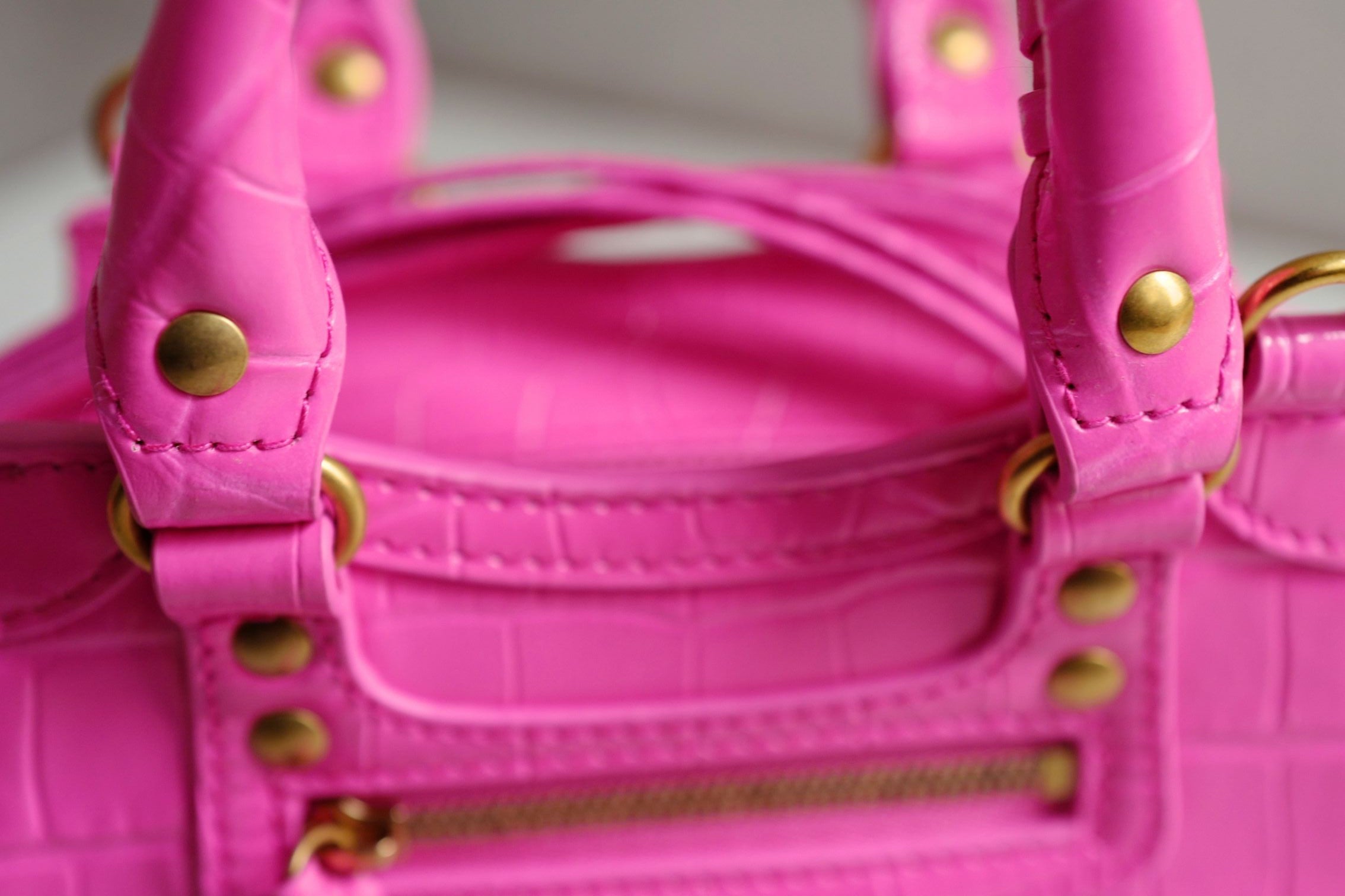 Balenciaga Neo Classic Nano Size In Bright Pink Croco Leather