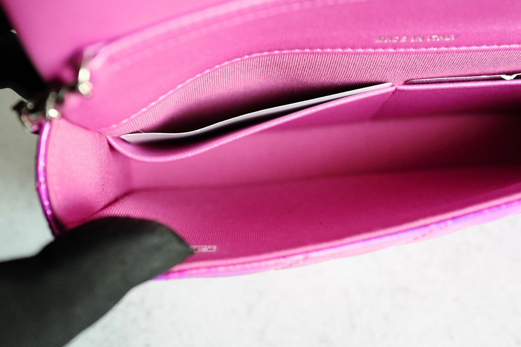 NEW Chanel Wallet on Chain Iridescent Mirror Goatskin Silver Fuchsia Cruise 24C