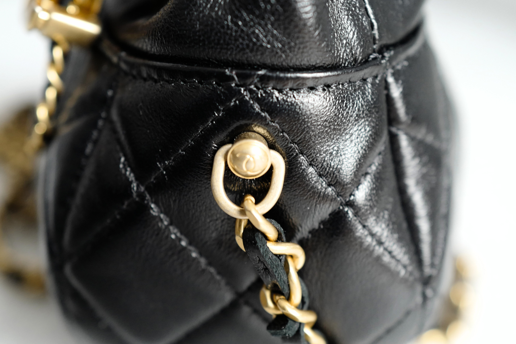 BNIB Chanel 23S Black Shiny Lambskin Clutch with Chain in Gold Hardware