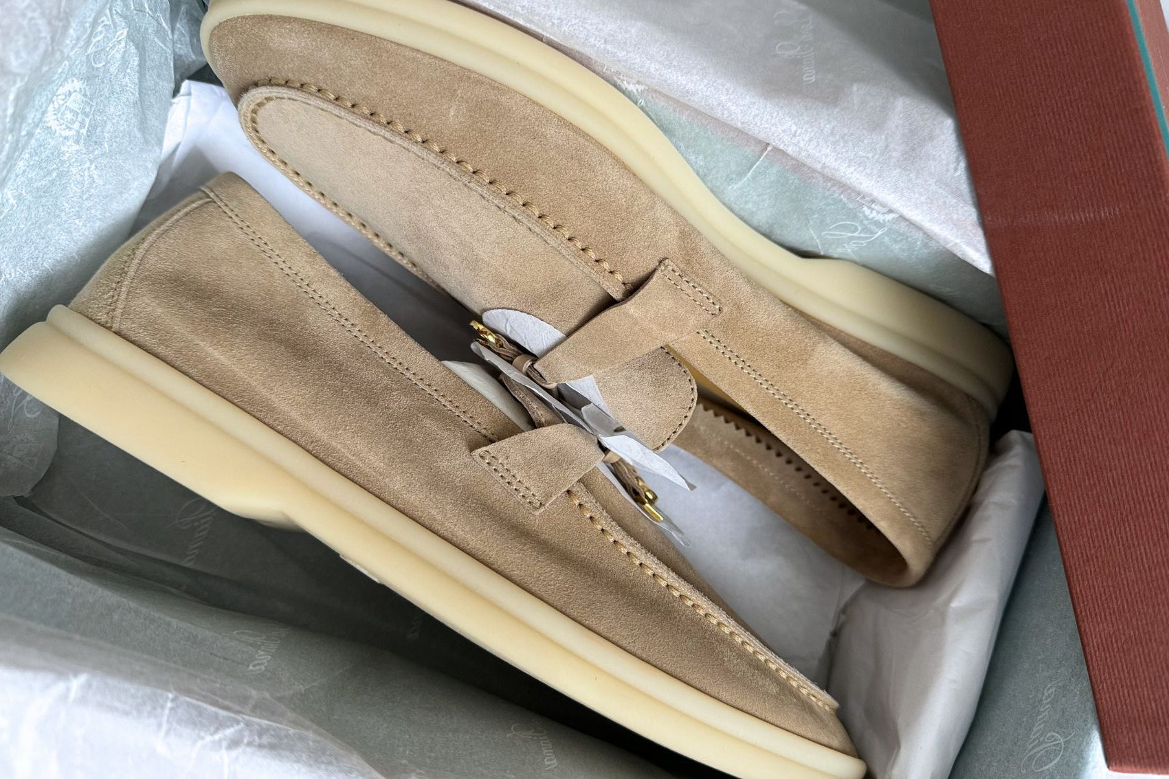 Loro Piana Summer Charms Walk Loafer Sandstone Suede Leather Size 40