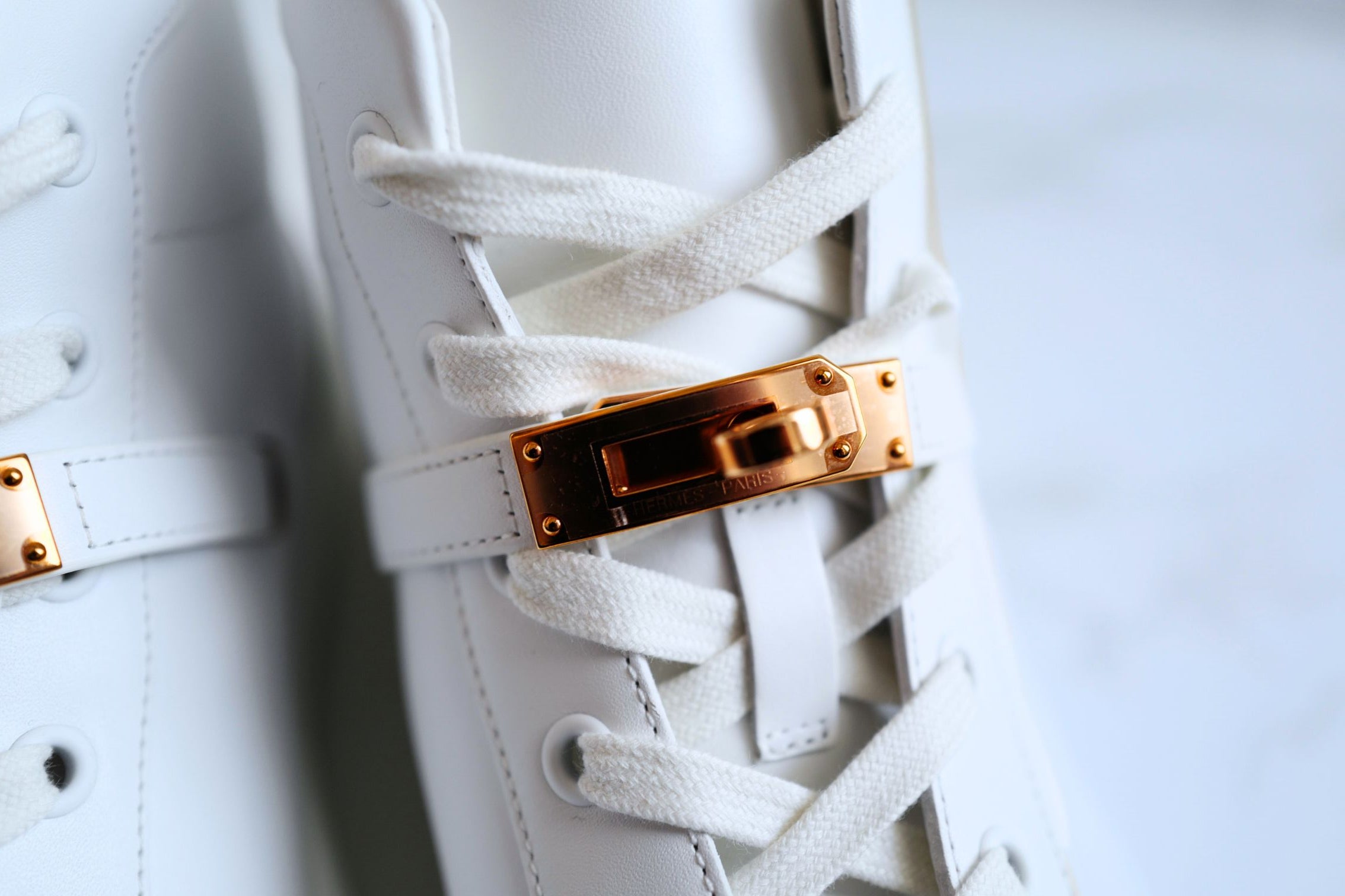 Hermès Daydream Sneaker White Leather Rose Gold Kelly Buckle Size 39.5