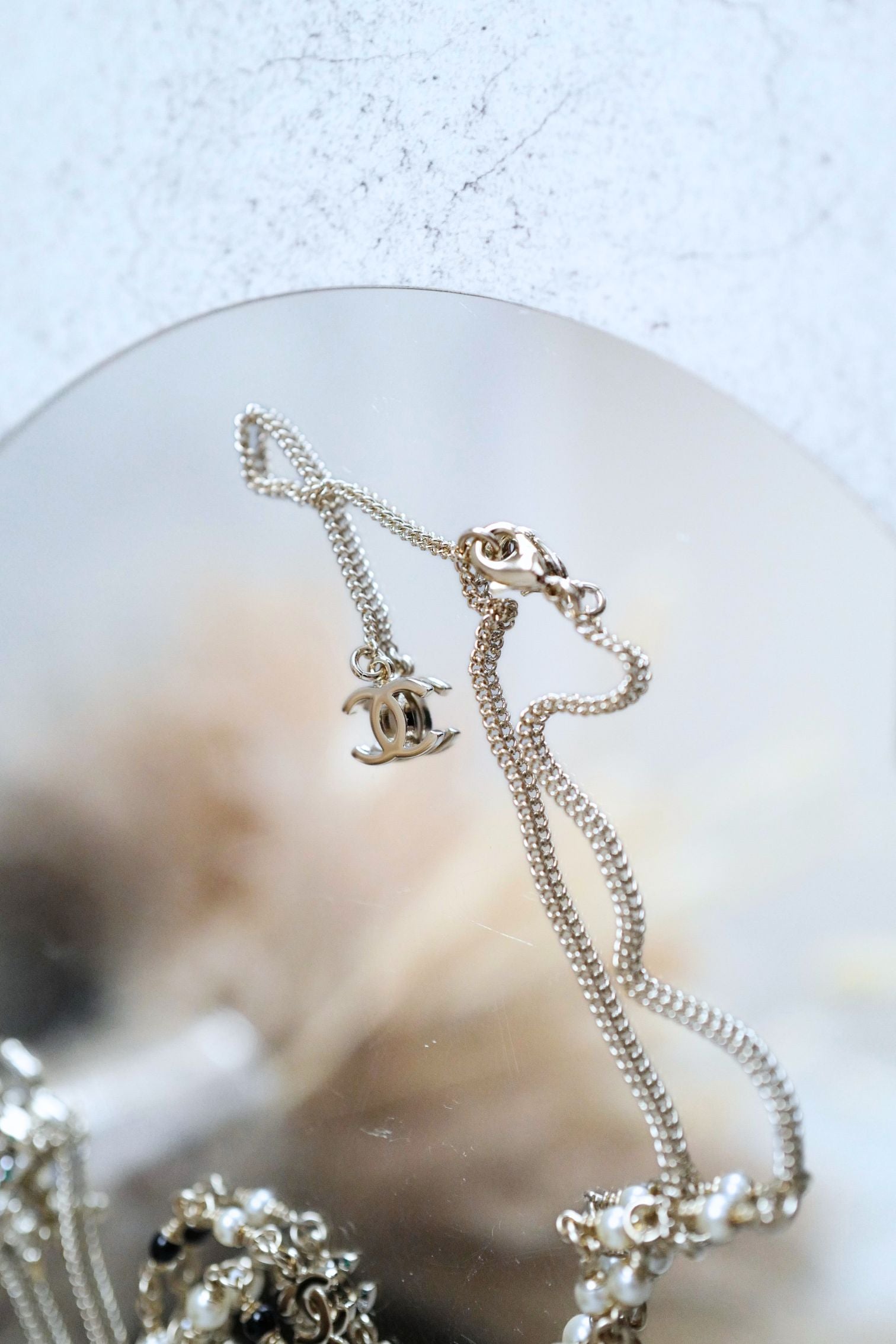 Chanel CC Deer Long Pendant Necklace Gold and Faux Pearl