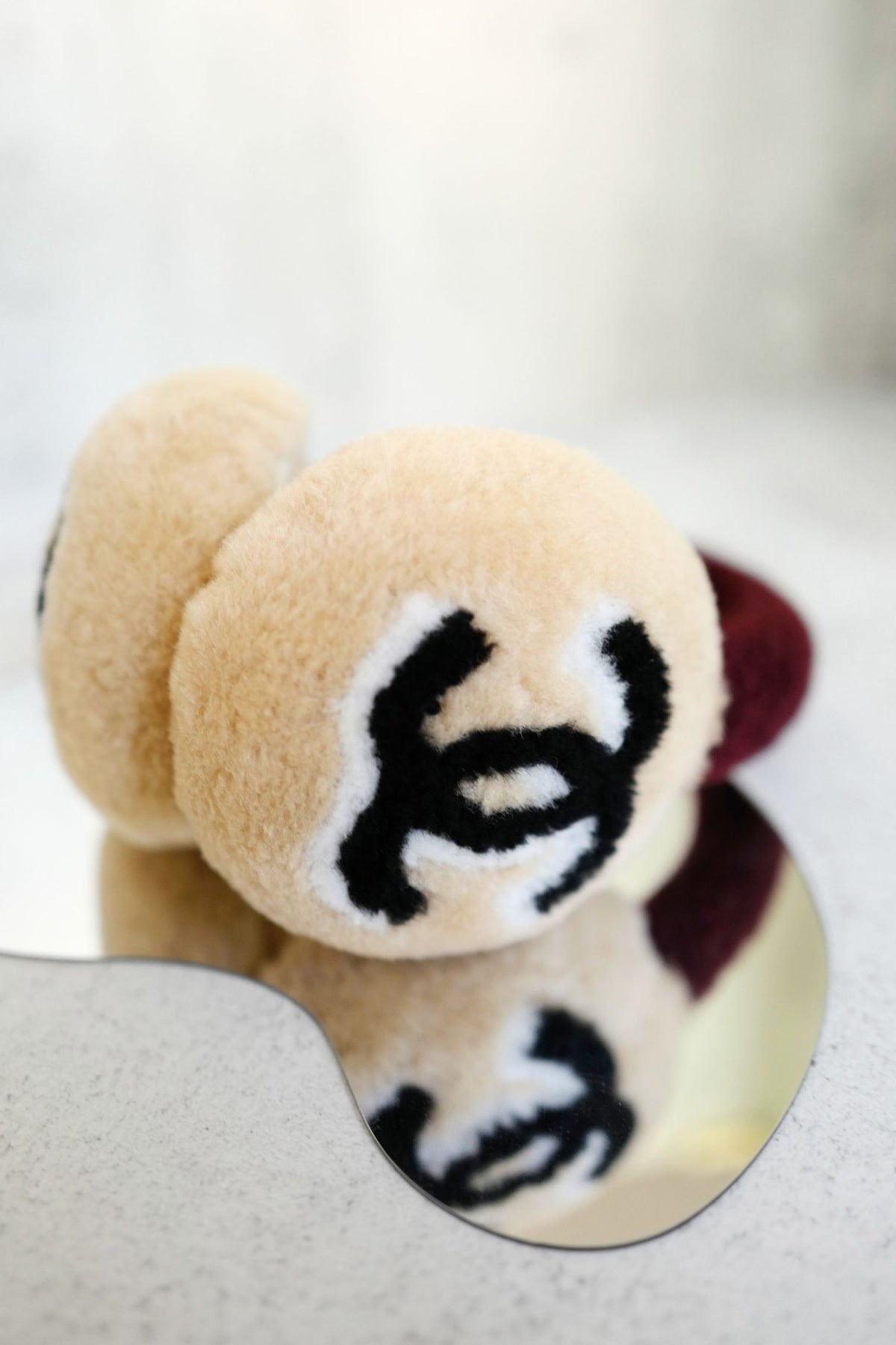 NEW Chanel 26N Coco Neige Earmuffs CC Logo Lamb Shearling in Beige and Burgundy
