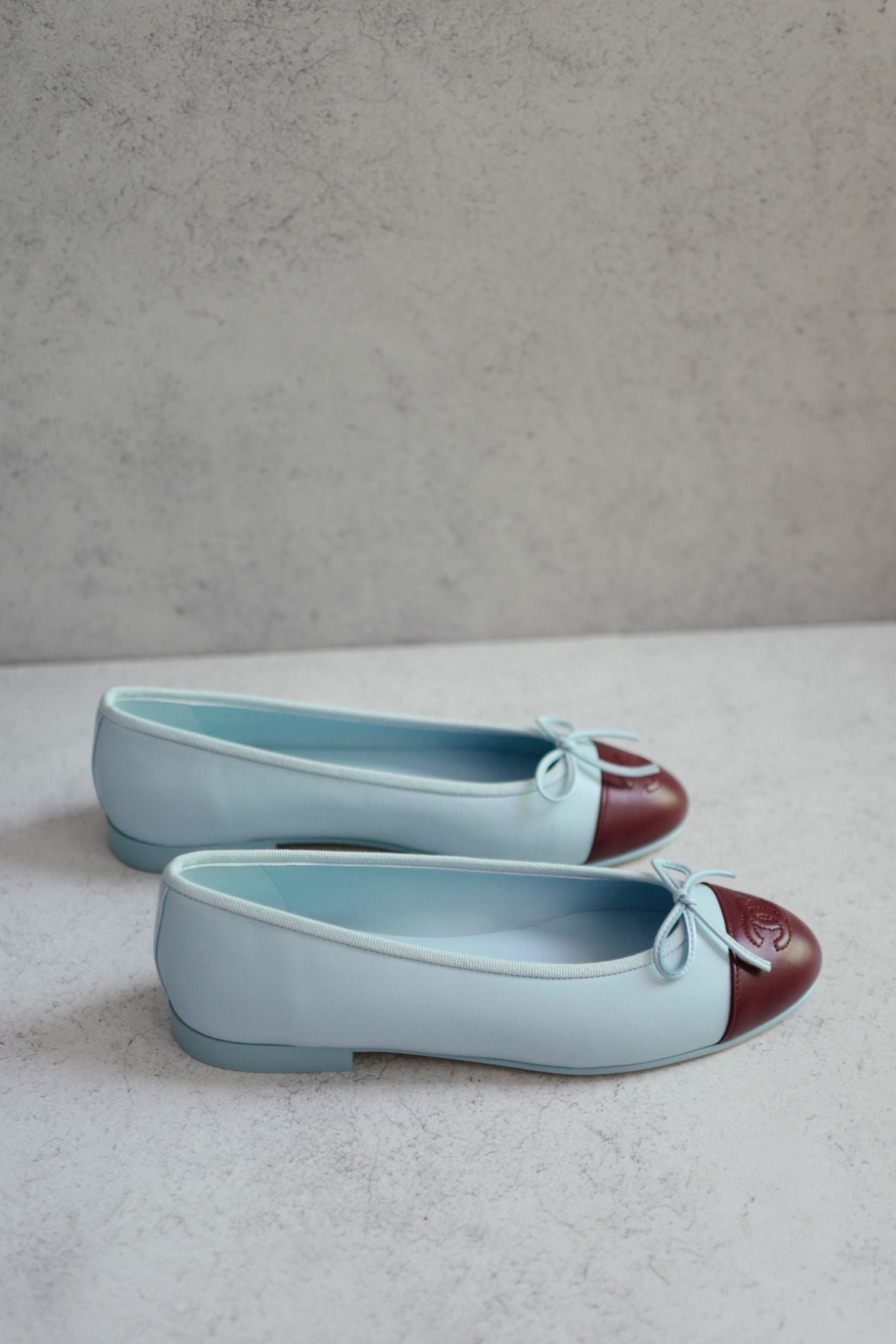 Chanel 26S Matthieu Blazy's Ballet Flats Burgundy Blue Lambskin Size 37