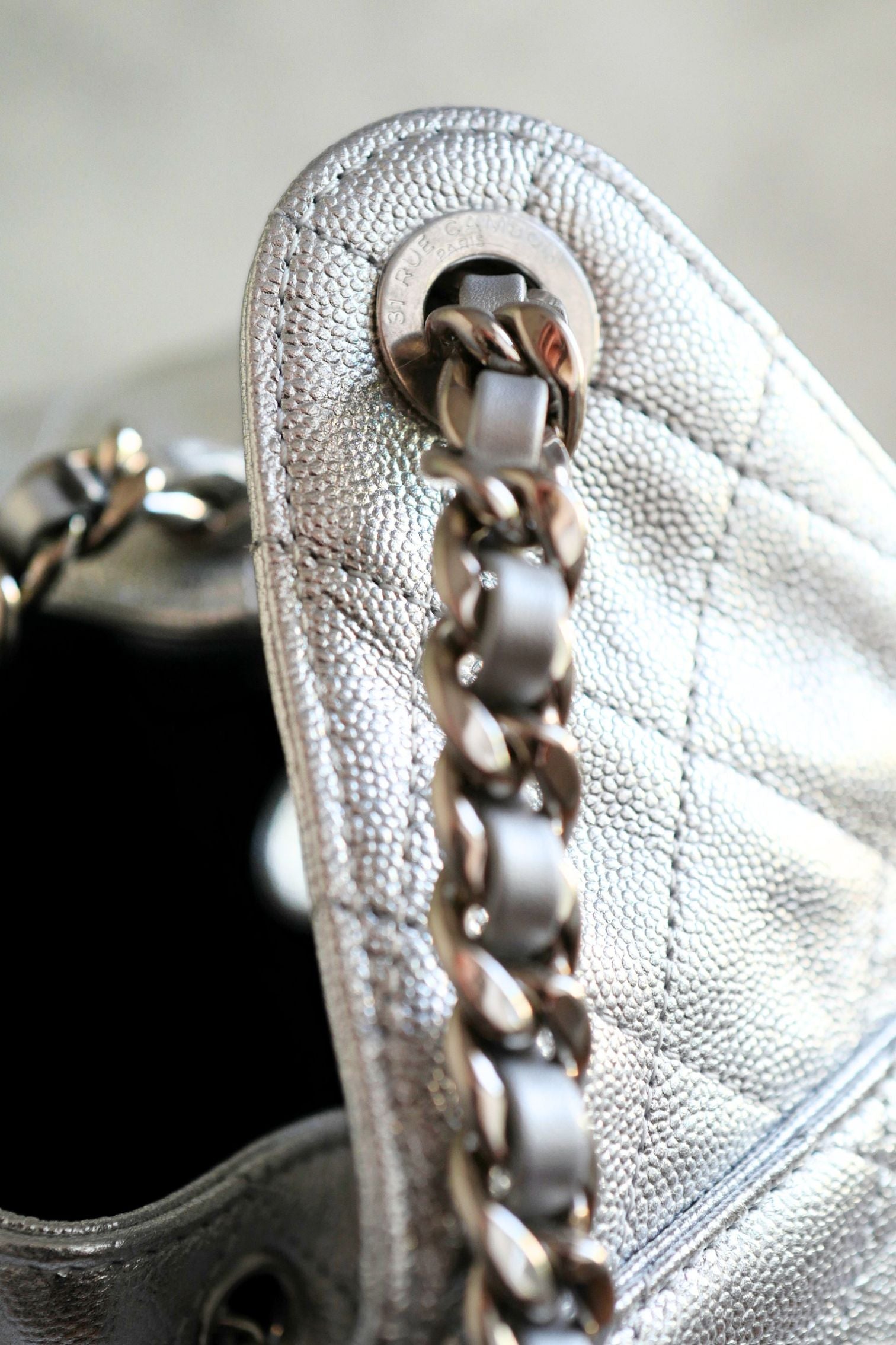 Chanel 26C Small Hobo Silver Metallic Grained Calfskin Silver Hardware