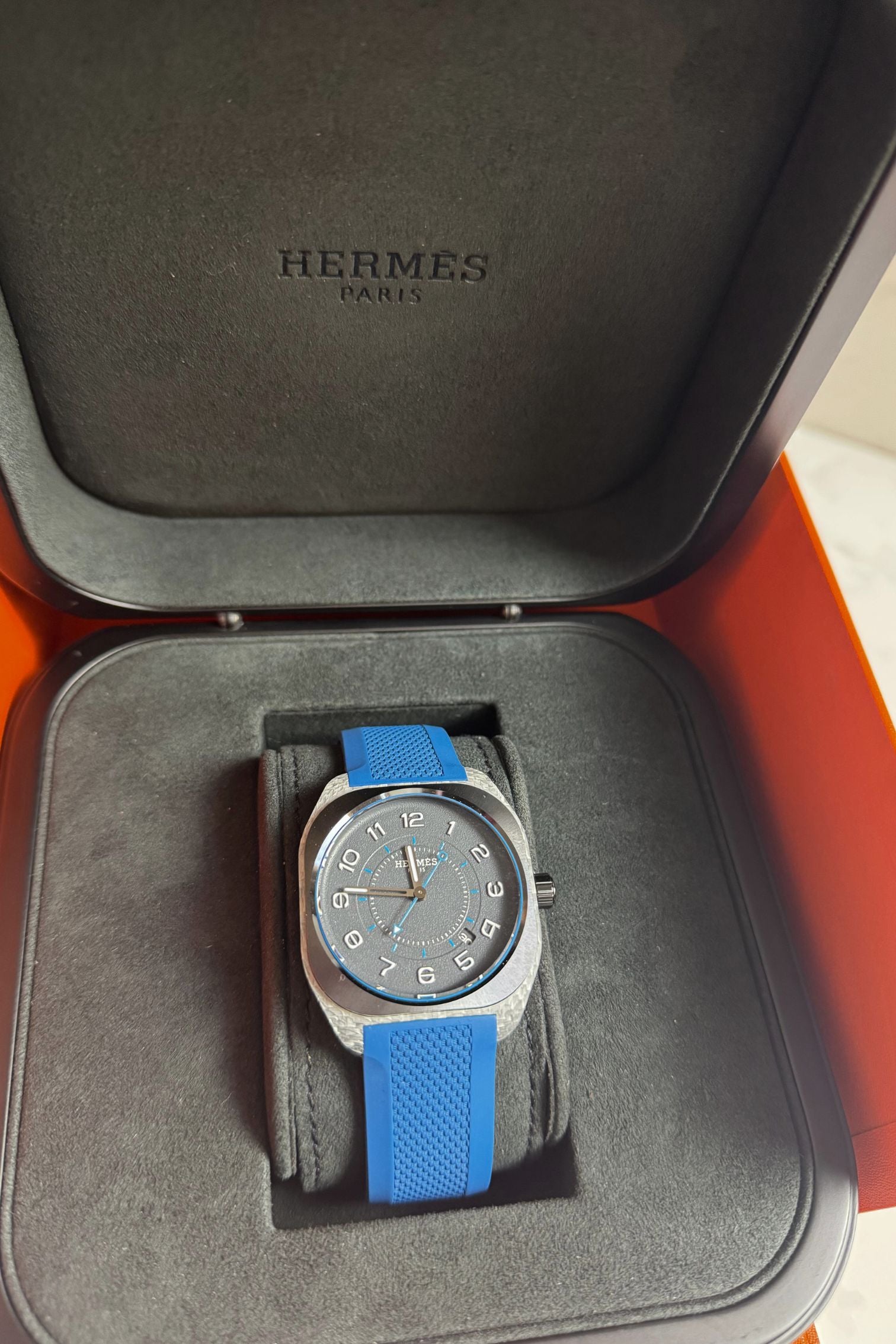 Hermès H08 Titanium Blue Edition Blue Rubber Strap 42 mm