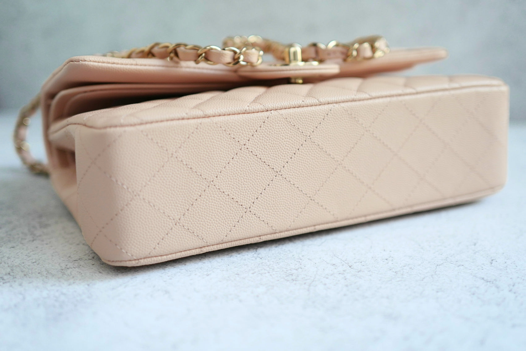 BNIB Chanel Medium Classic Double Flap Bag Beige Clair Grained  Gold Hardware