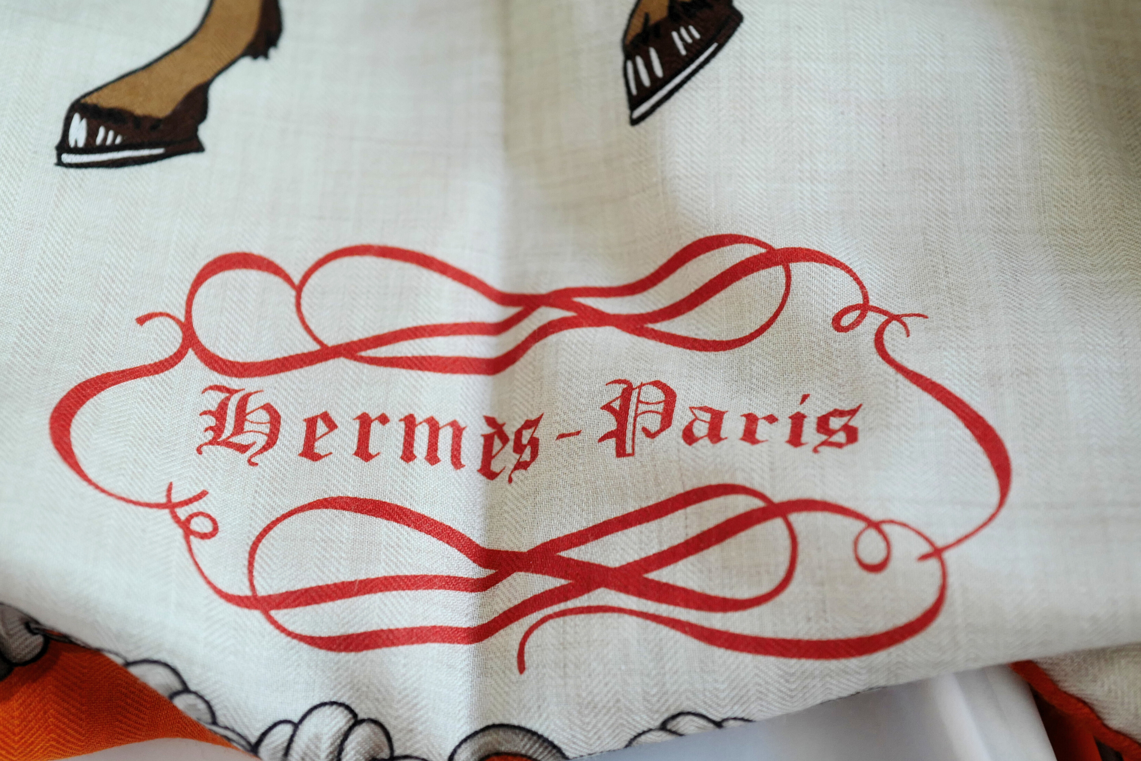 Hermès Palefroi Shawl 140 Cashmere Silk – Naturel / Orange Cuit / Cannelle