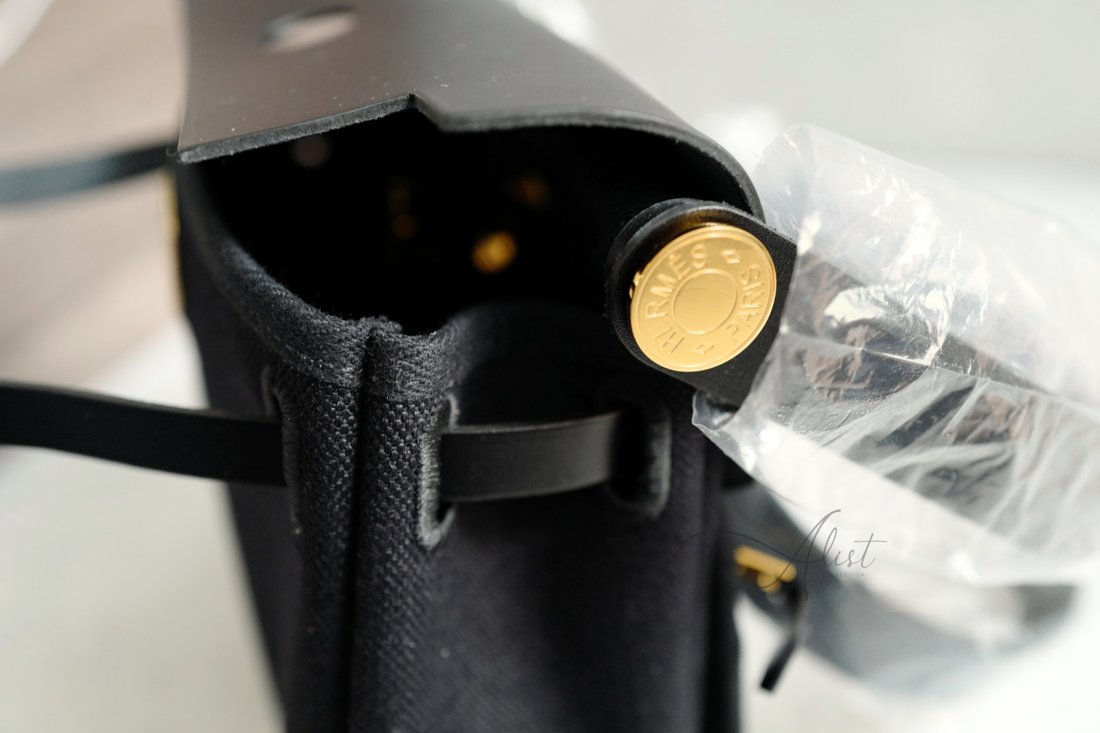 BNIB Hermes Mini Herbag Noir Black / Black With Gold Hardware W New