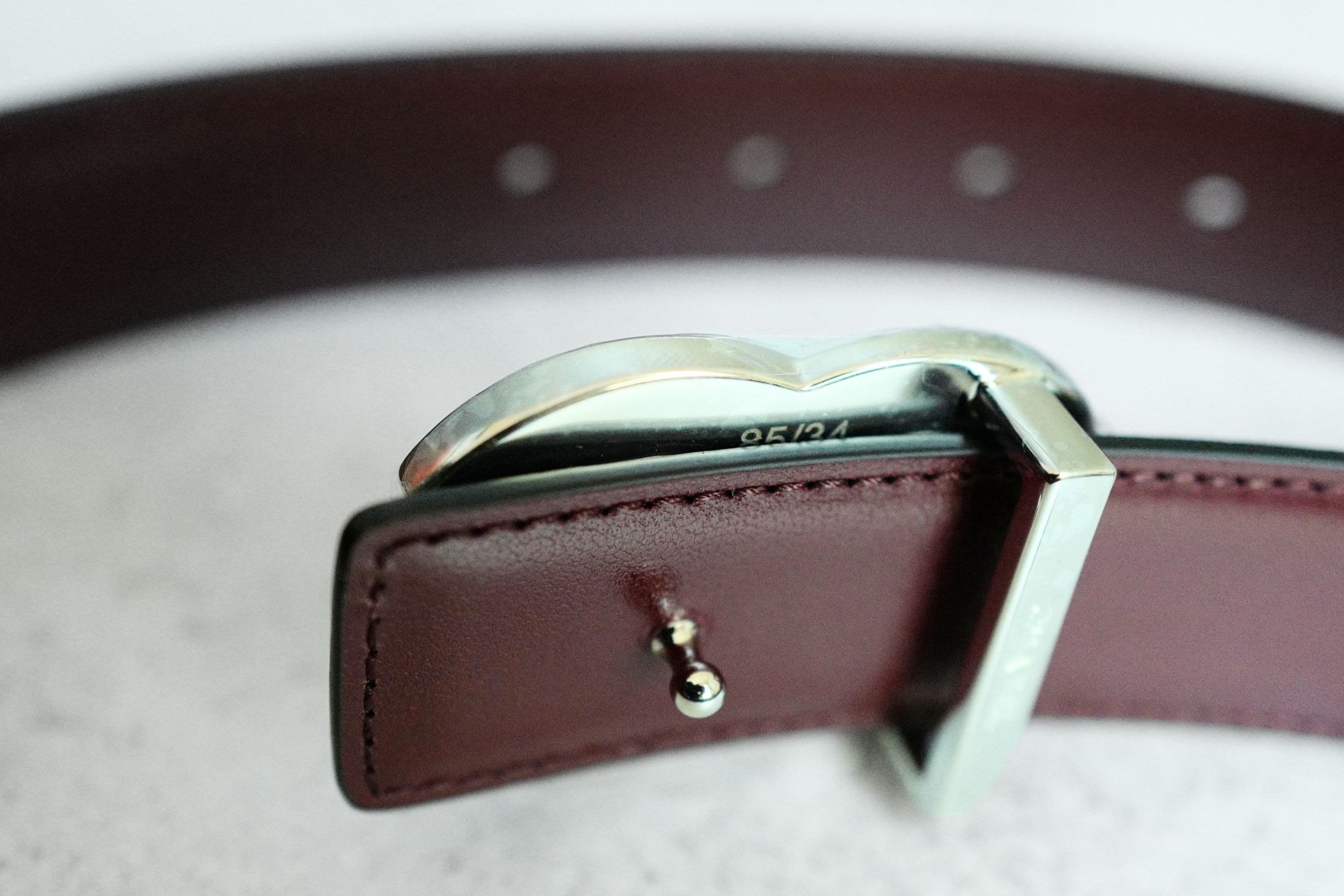 Chanel CC Reversible Belt Black Burgundy Silver Calfskin Metal Size 85