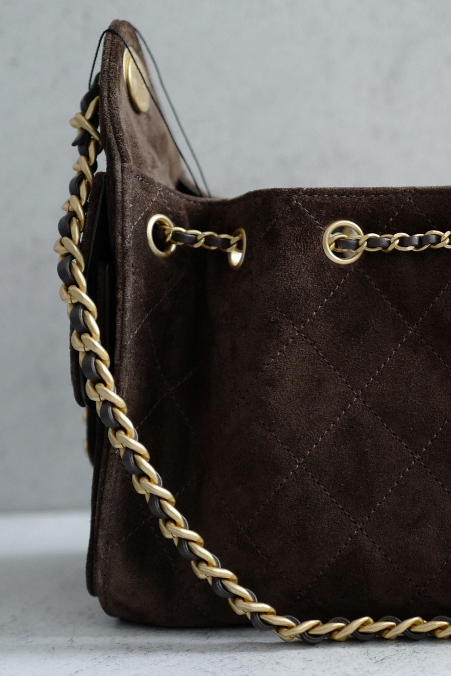 Chanel 26C Mini Hobo Dark Brown Suede Calfskin Gold Hardware