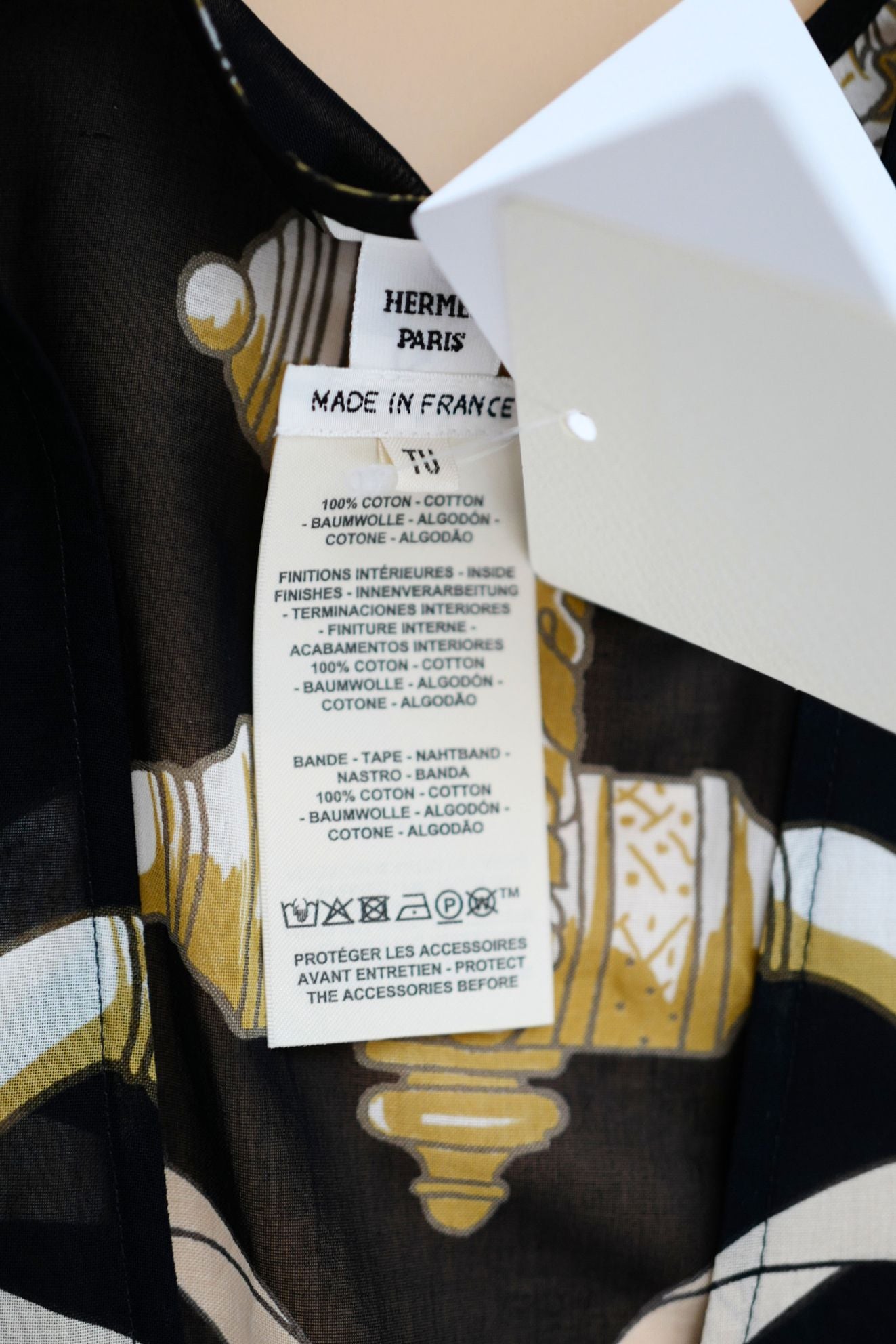 Hermès Woman Beach Caftan "Ferronnerie Remix" in Noir Cotton Voile One Size