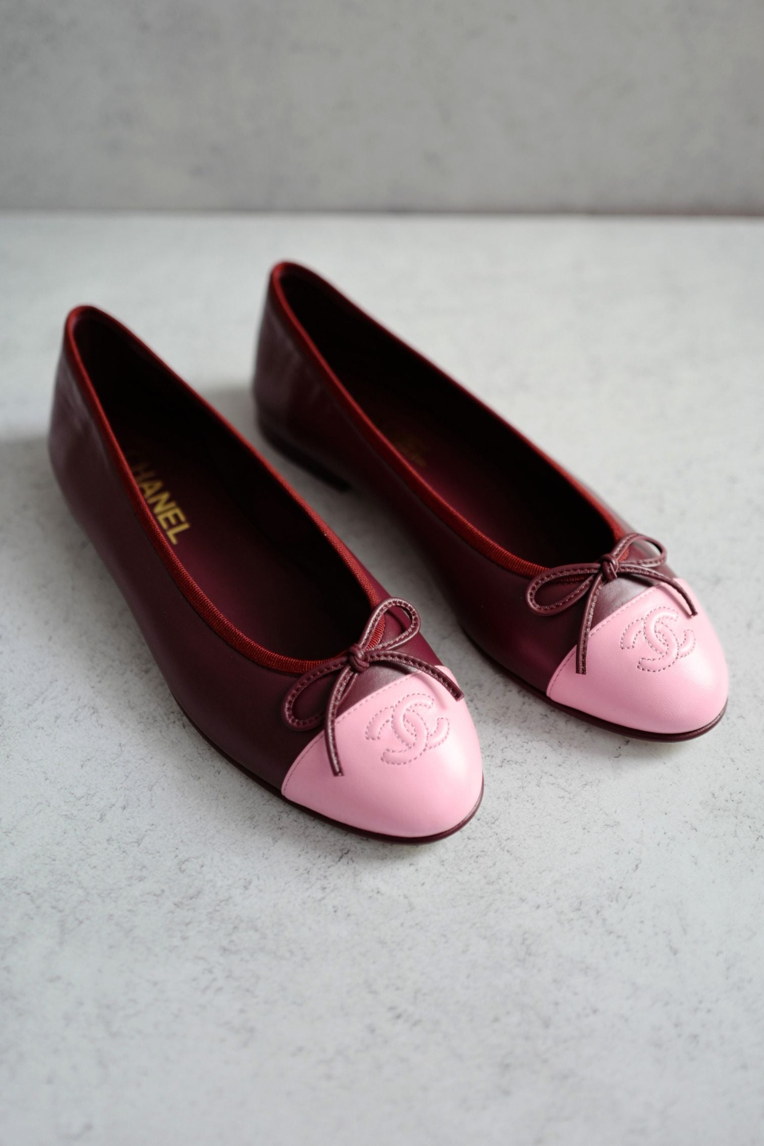 Chanel 26S Matthieu Blazy's Ballet Flats Burgundy Pink Lambskin Size 37C