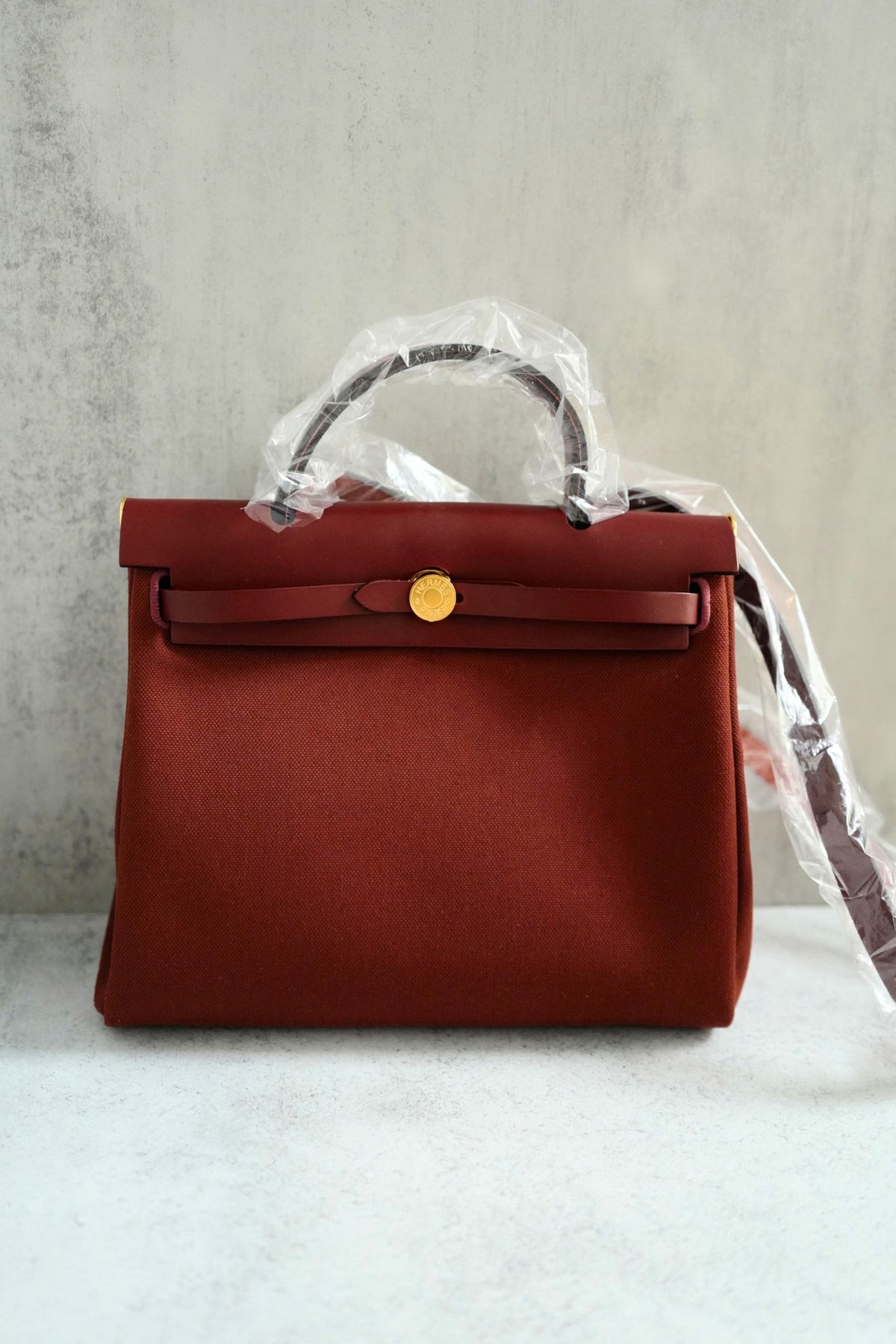 Hermes Herbag Zip 31 Rouge H Militaire Canvas Leather Gold Hardware