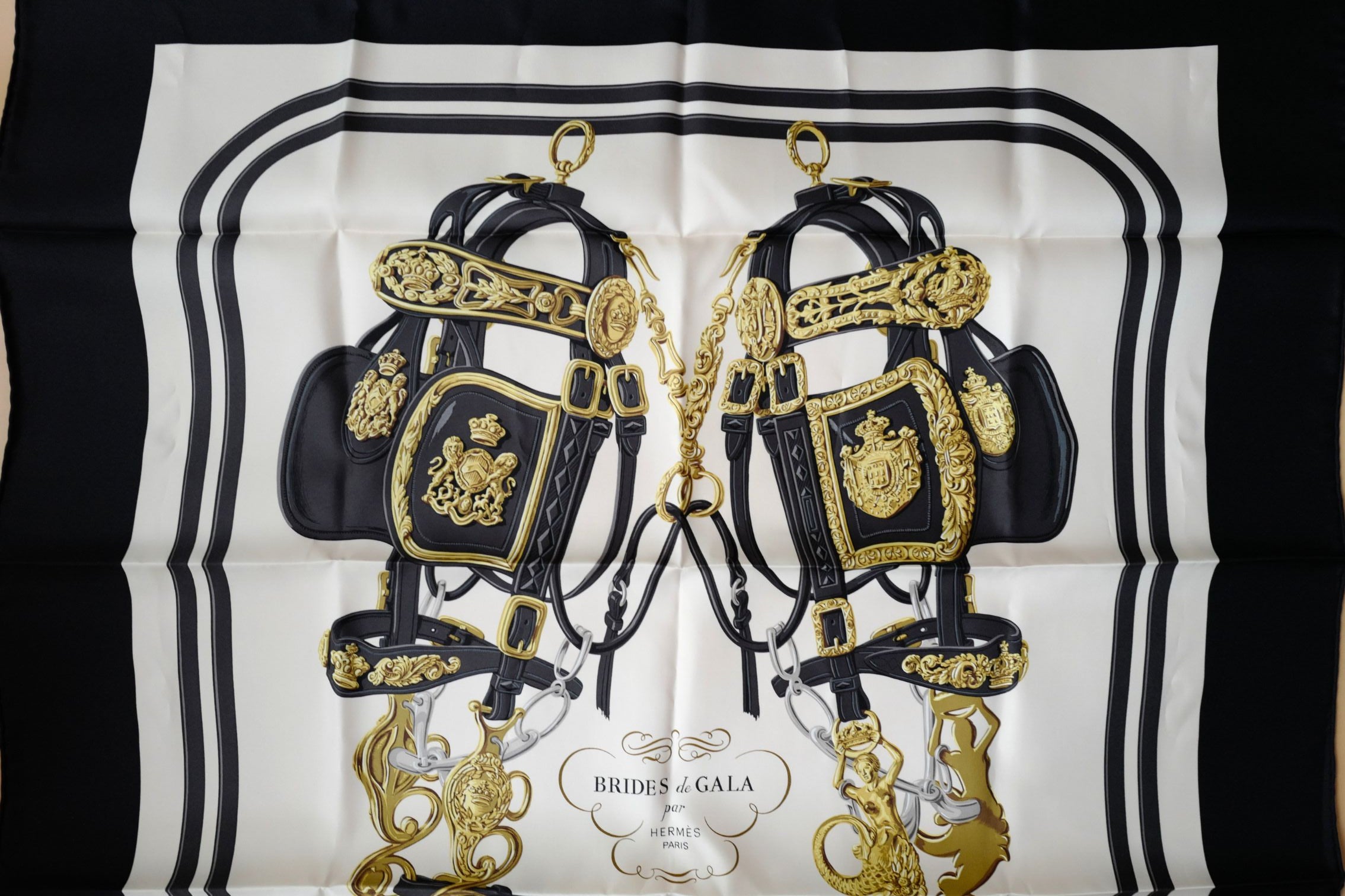 Hermès Scarf Brides de Gala Forever  Noir / Crème / Gold 100% Silk 90