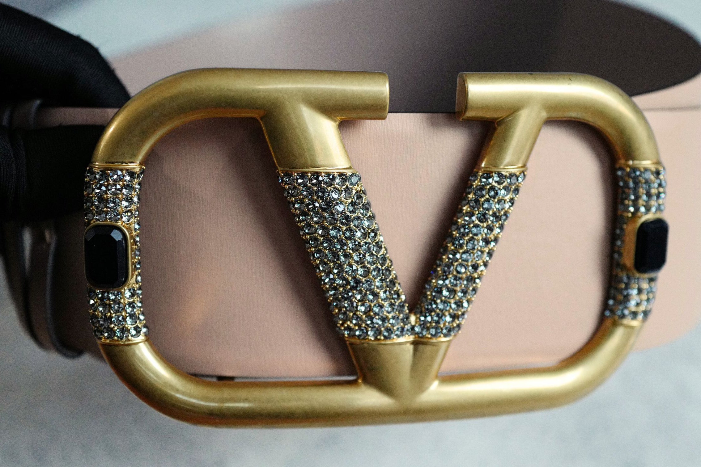 Valentino Vlogo Crystal Embellished Reversible Leather Belt Women's