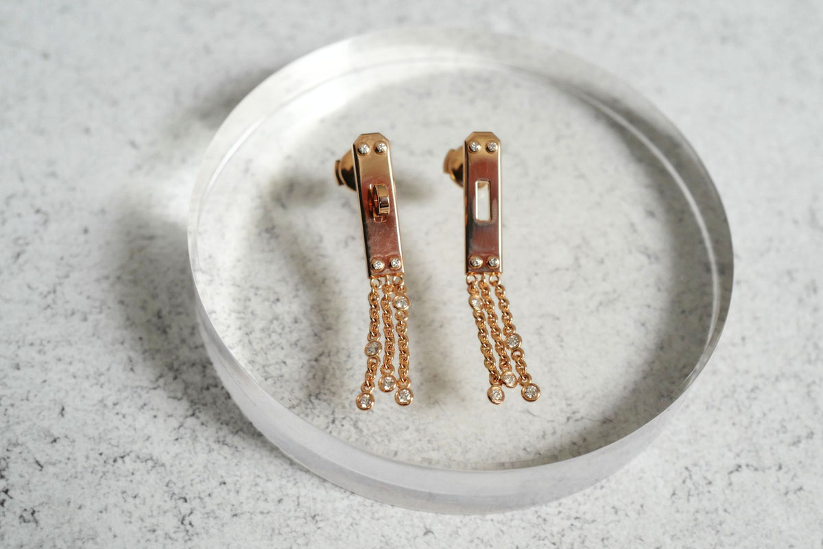 Hermès Kelly Gavroche Earrings Small Model 18K Rose Gold 18 Diamonds