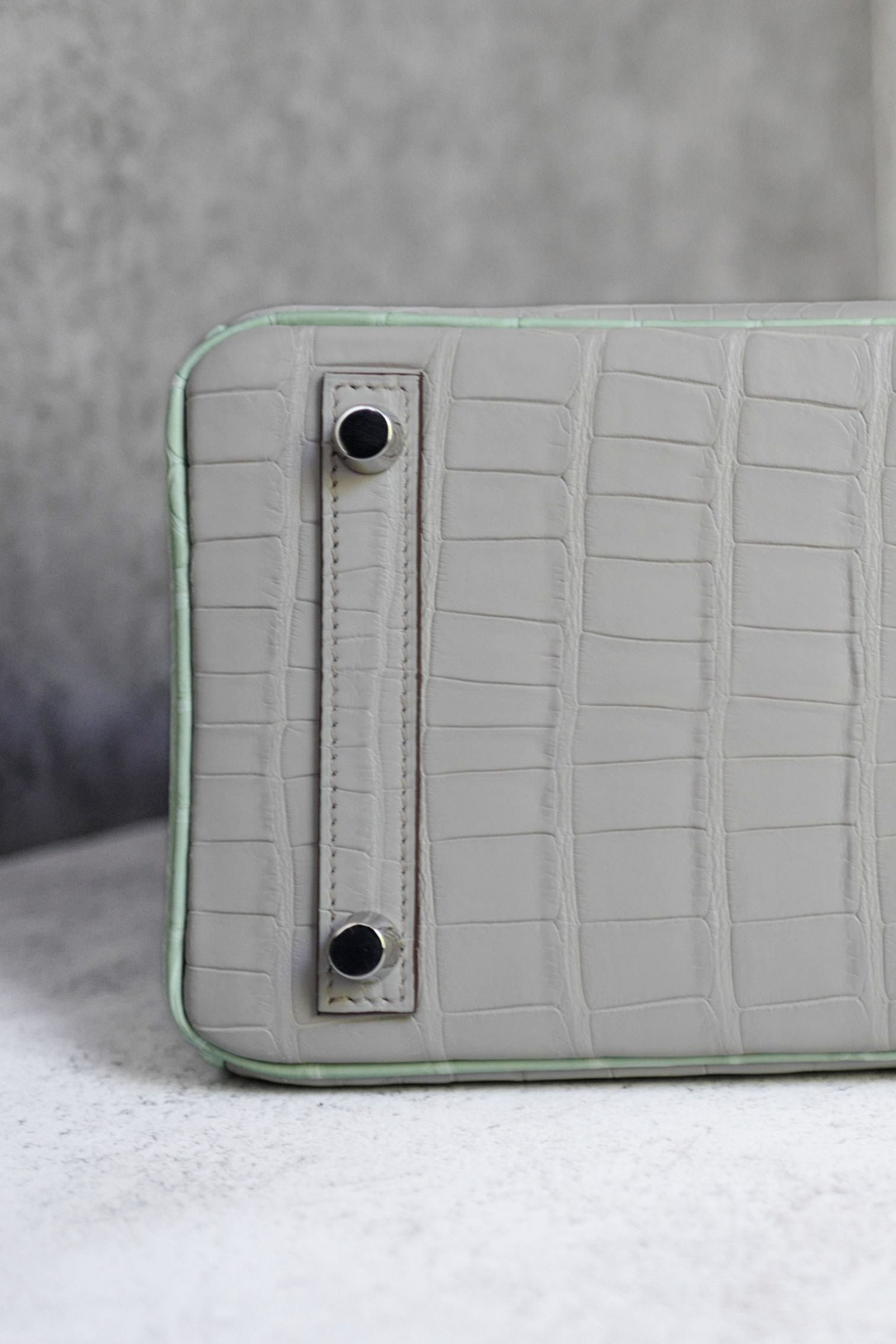 Hermès Birkin 25 HSS Gris Perle Vert D'eau Matte Crocodile Brushed PHW