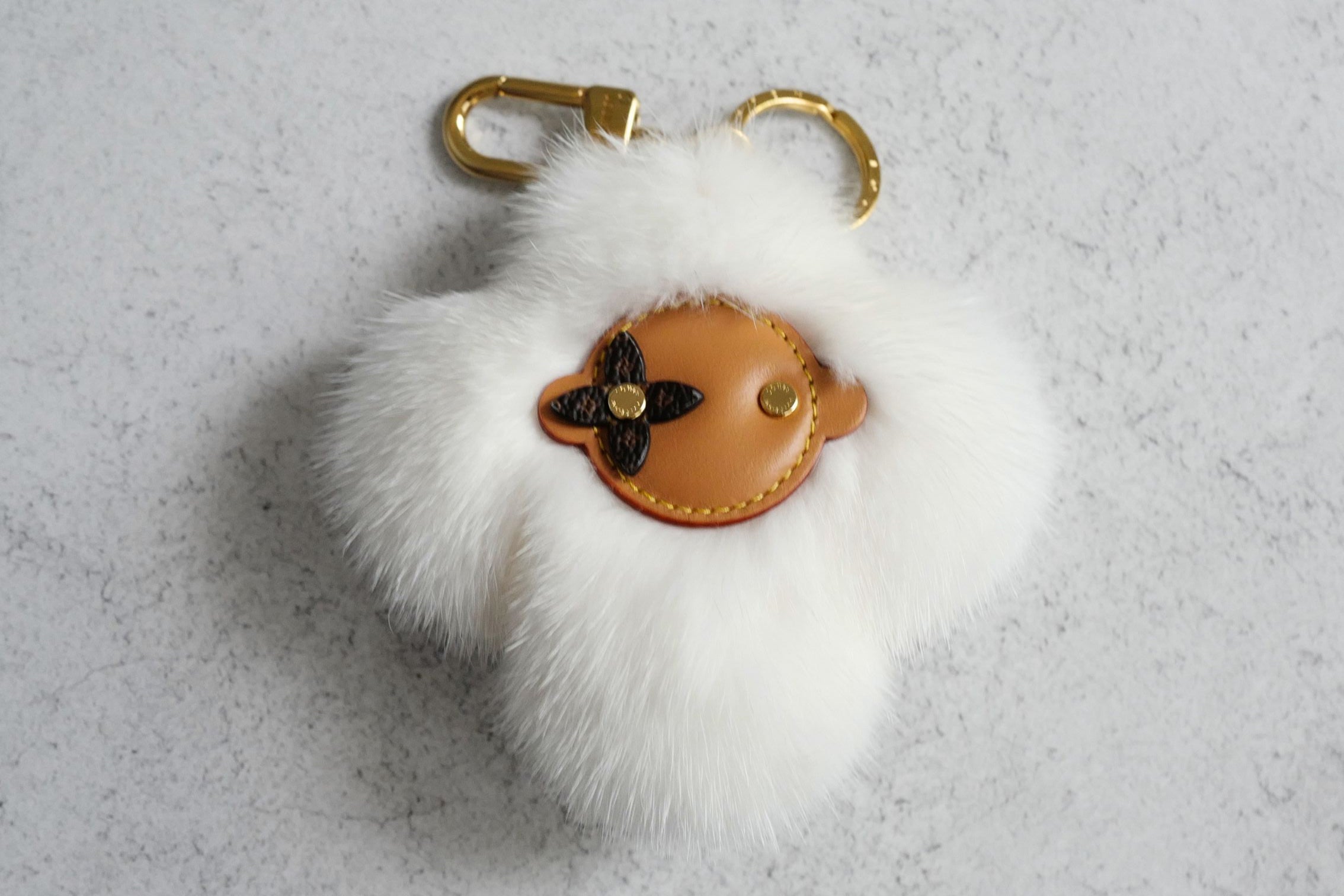 Louis Vuitton Vivienne Fur Key Holder White Mink Fur Leather Gold Hardware