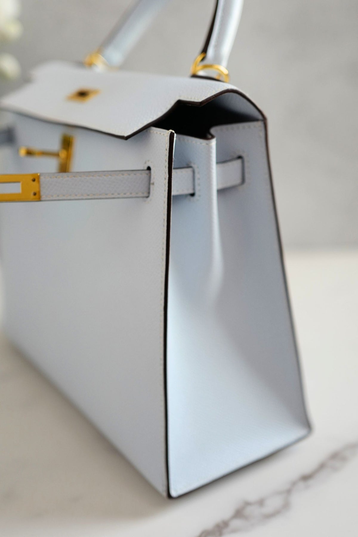 Hermes Kelly 25 Bleu Brume Epsom Sellier Gold Hardware