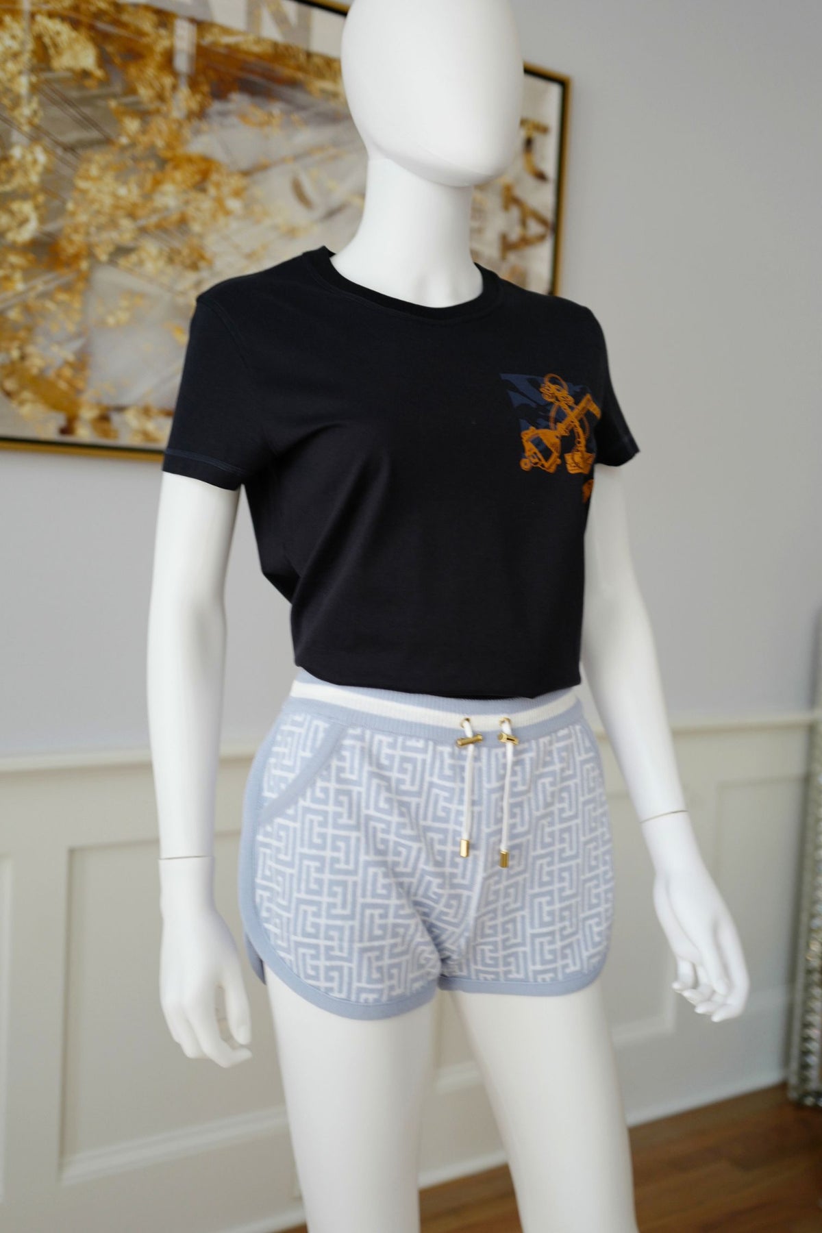 Balmain Monogram Jacquard Wool Blend Tennis Shorts size 36 NEW