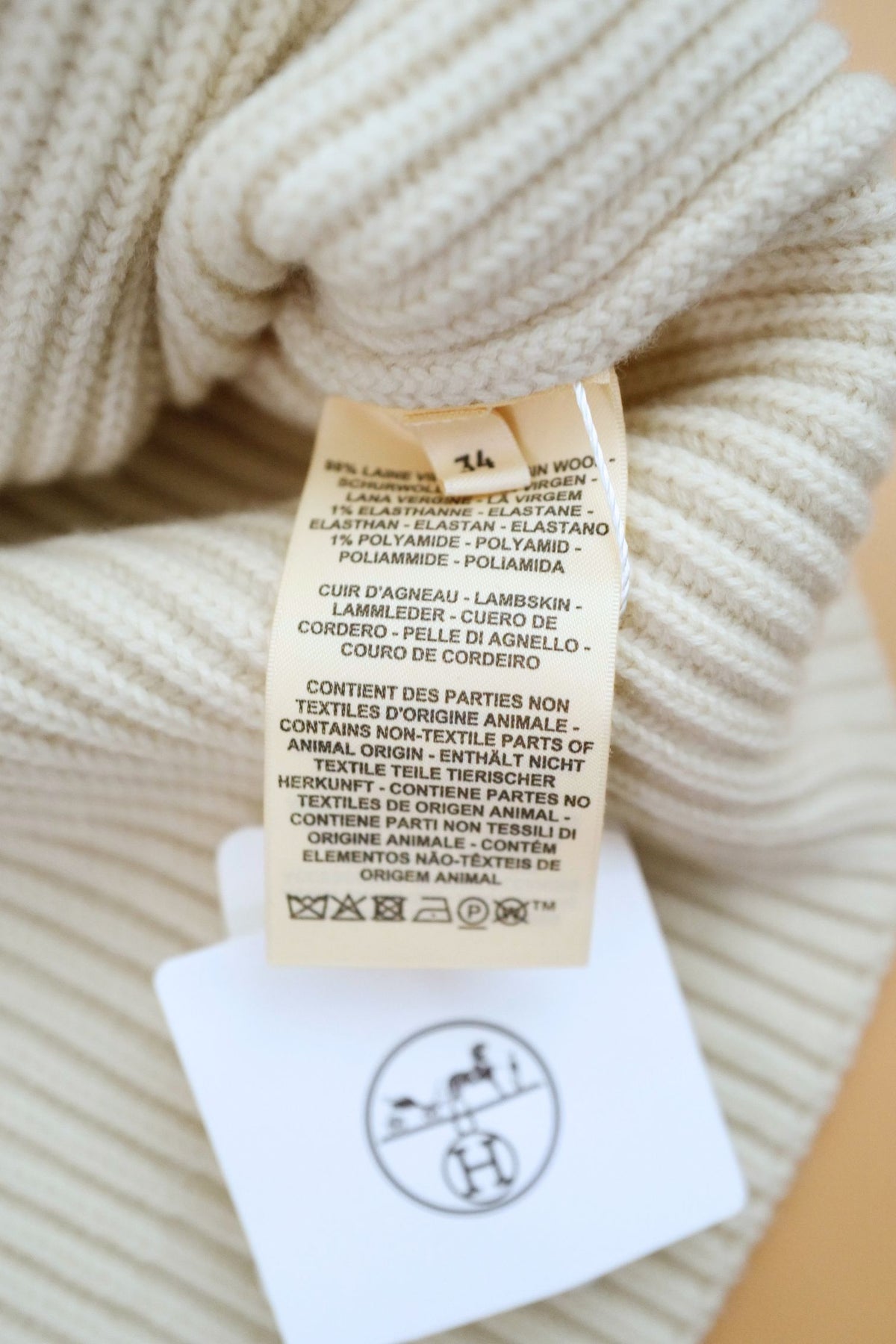 NEW Hermes Blouson Cardigan Blanc Naturel Wool Knit H Leather Pocket Size 34