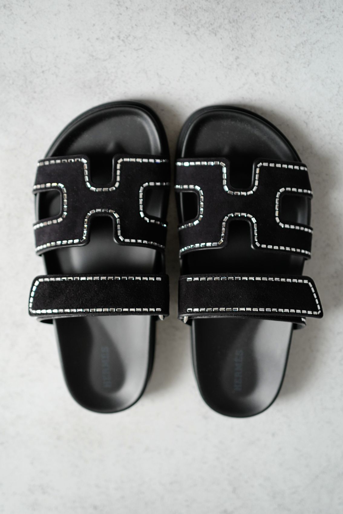 *BNIB* Hermes Womens Chypre Noir with Rhinestone Detail Calfskin Suede Size 37