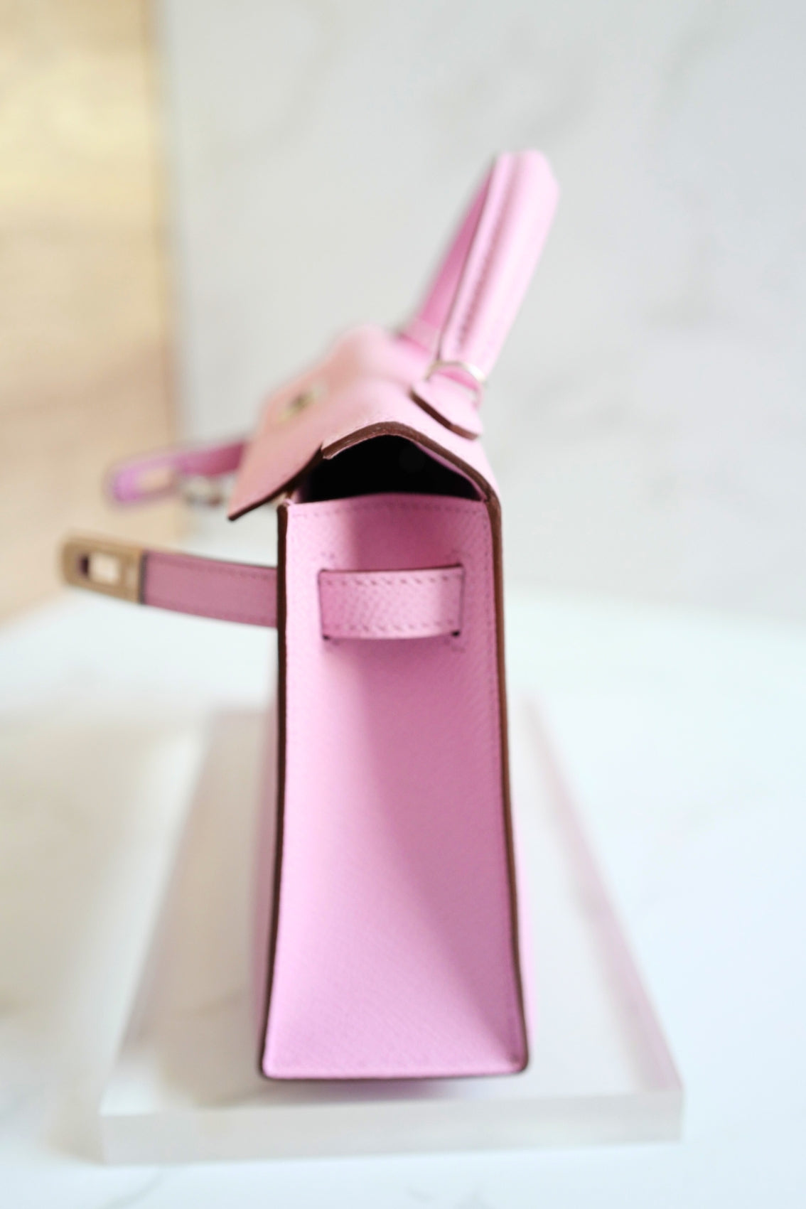 Hermès Mini Kelly Mauve Sylvestre Epsom Leather Palladium Hardware K Stamp