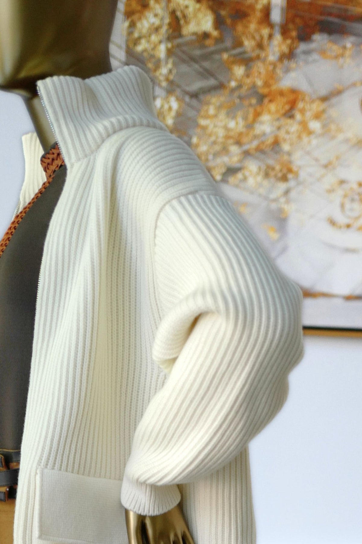NEW Hermes Blouson Cardigan Wool Knit Blanc Naturel Size 34
