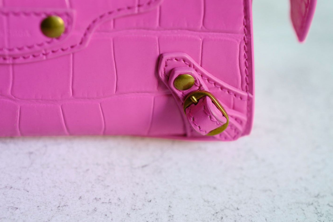 Balenciaga Neo Classic Nano Size In Bright Pink Croco Leather