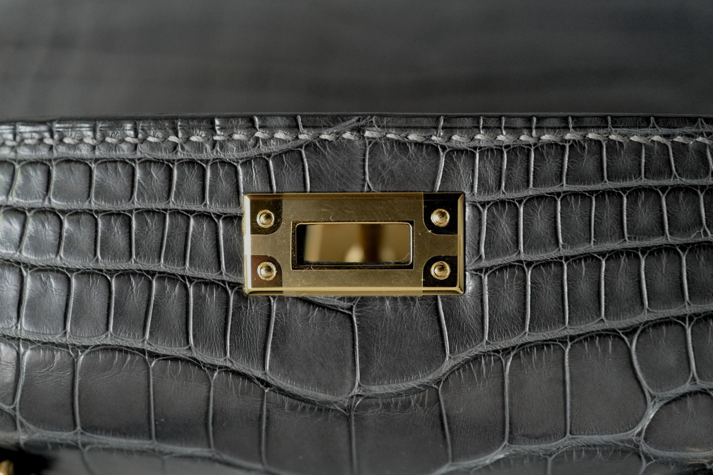 Hermès Mini Kelly Graphite Sellier Alligator Mississippiens K Stamp GHW