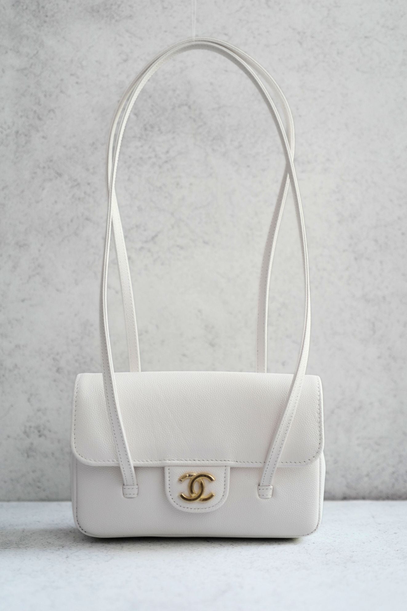 Chanel 26 Preppy Coco 17 Mini White Grained Shiny Calfskin Gold Hardware