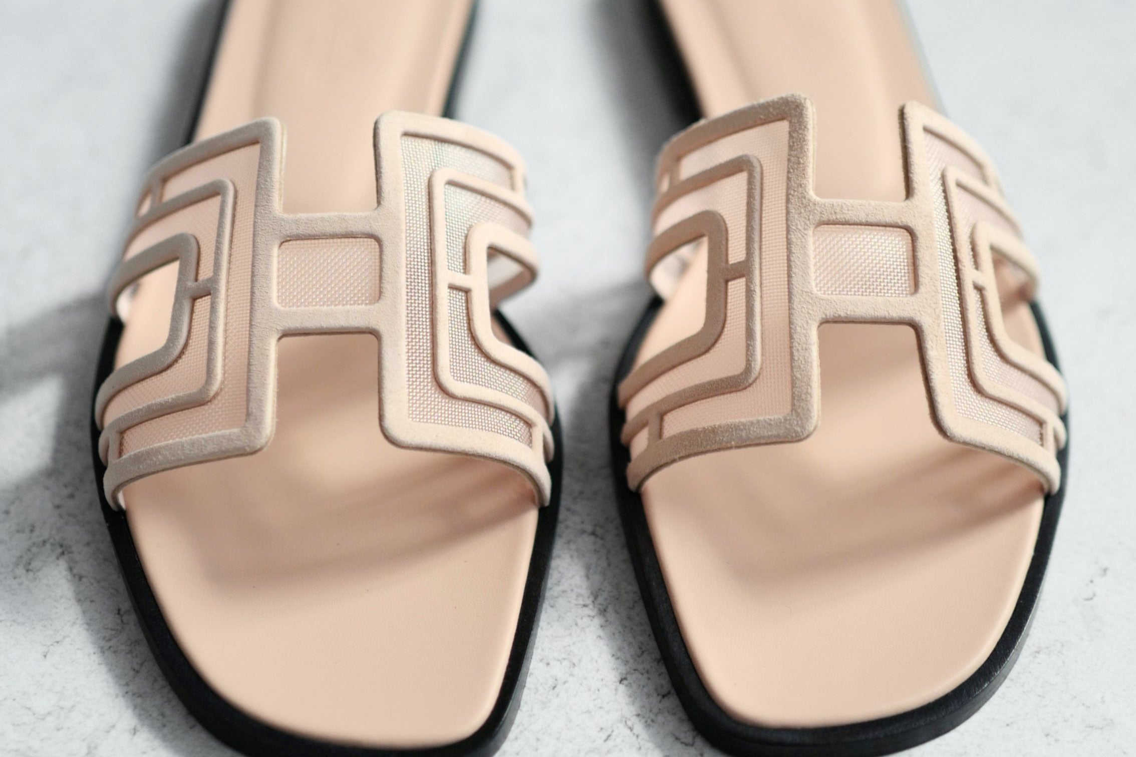 BNIB Hermes Oran Sandal Chevre Velours Resille Arcai Beige Nude Size 38
