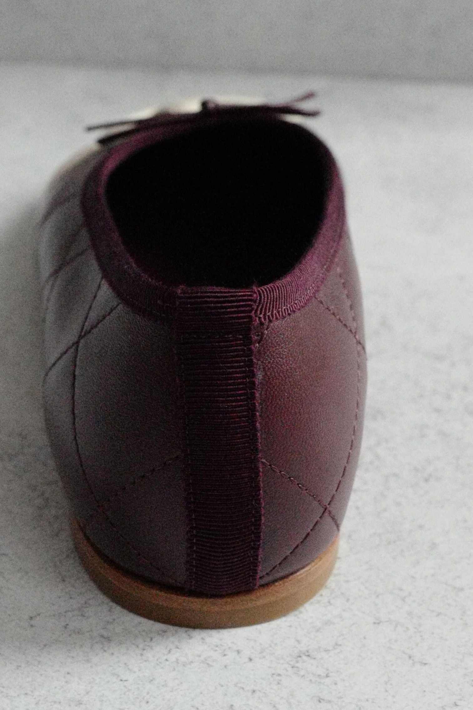 Chanel 26M Coco Beach Ballet Flats Burgundy White Lambskin Size 38.5
