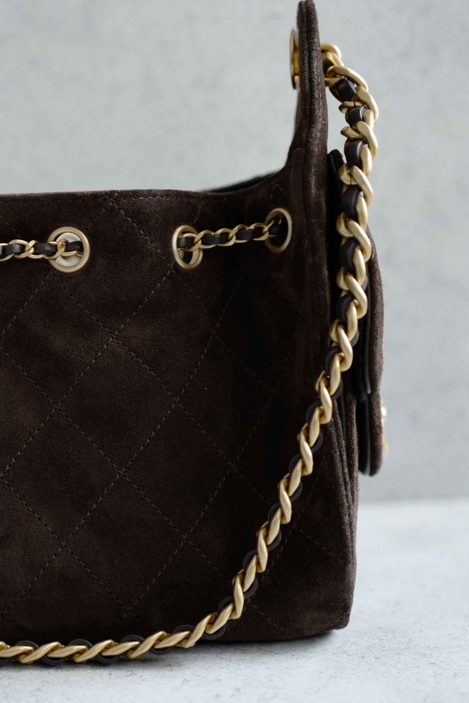 Chanel 26C Mini Hobo Dark Brown Suede Calfskin Gold Hardware